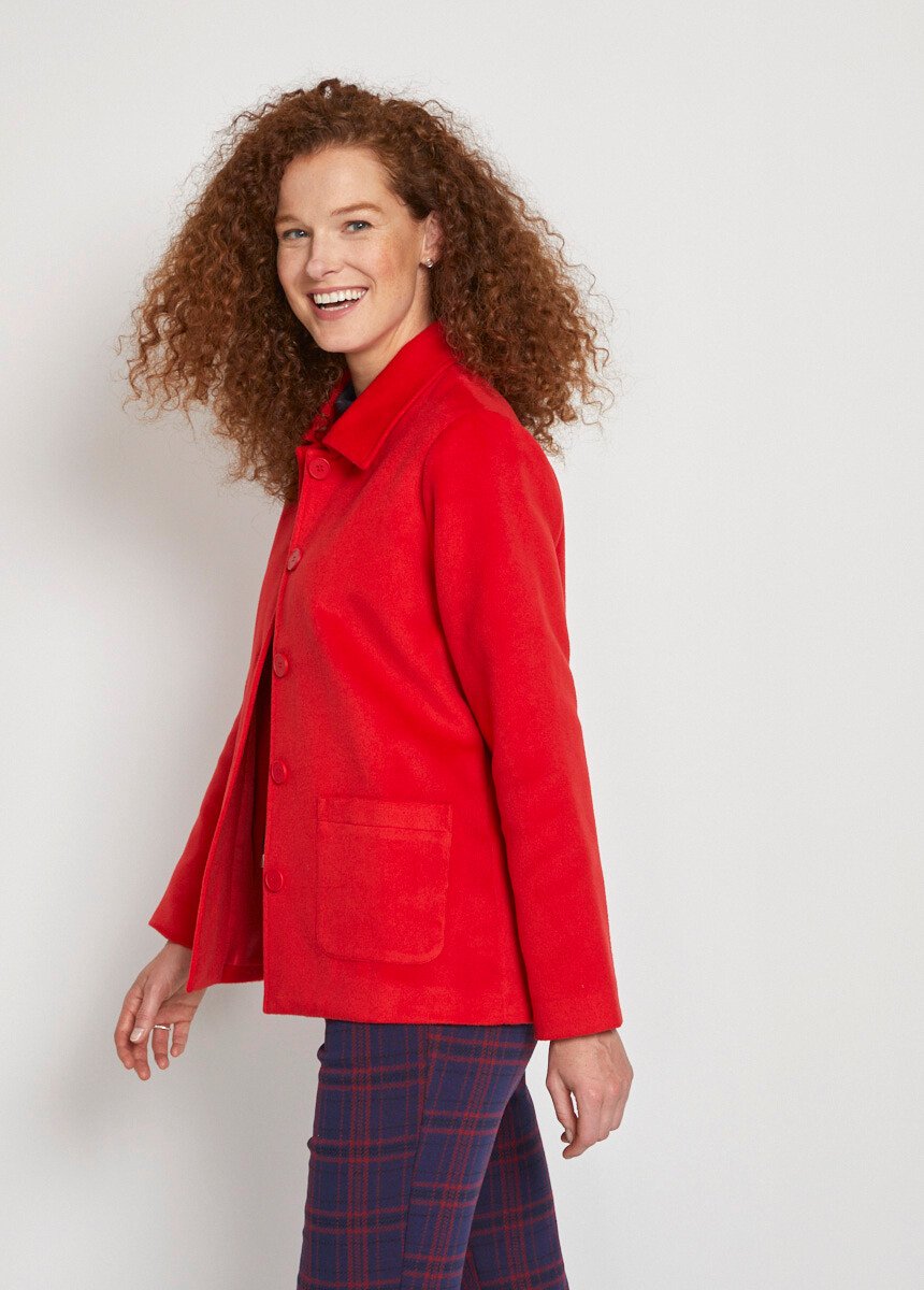 Veste manteau tissu uni ou pied-de-coq Femme Rouge TOURNURE DR1