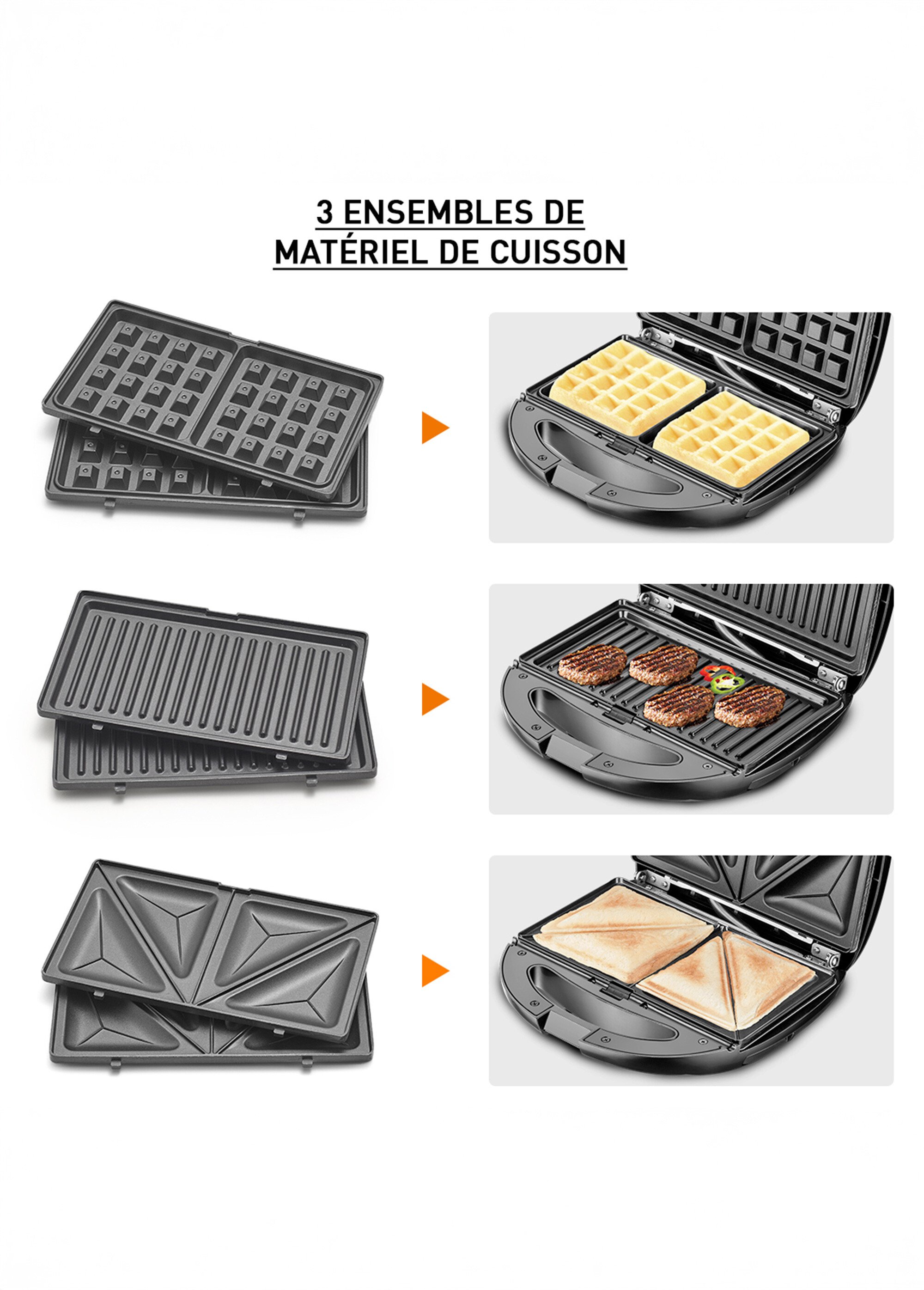 Appareil 3 en 1 gaufrier/croque/grill Noir 9220240 DE3