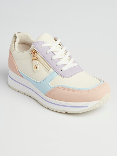 Baskets multimatières colorées compensées Femme Violet LBSDXRJ8175 FA1