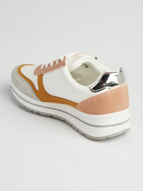 Baskets multimatières colorées compensées Femme Marron LBSDXRJ8175 DO1