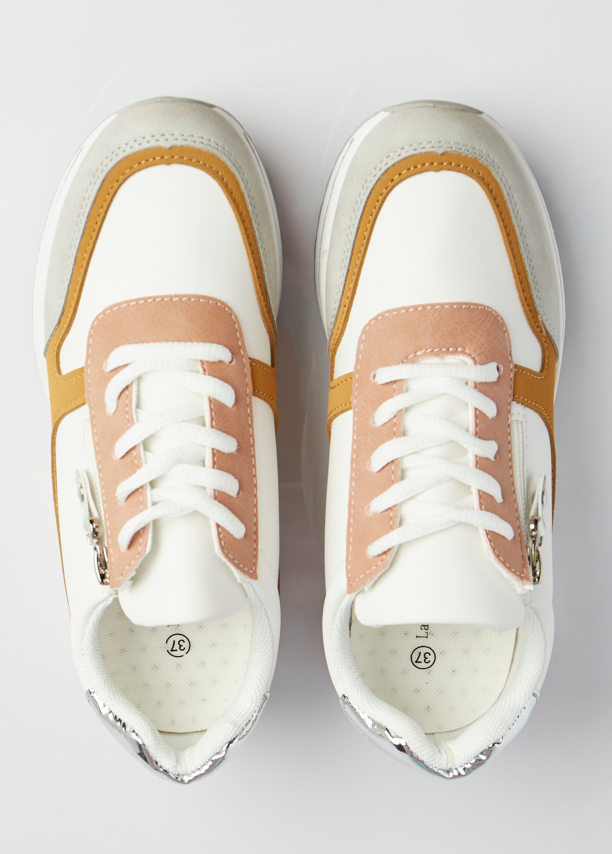 Baskets multimatières colorées compensées Femme Marron LBSDXRJ8175 OV1