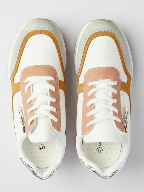 Baskets multimatières colorées compensées Femme Marron LBSDXRJ8175 OV1
