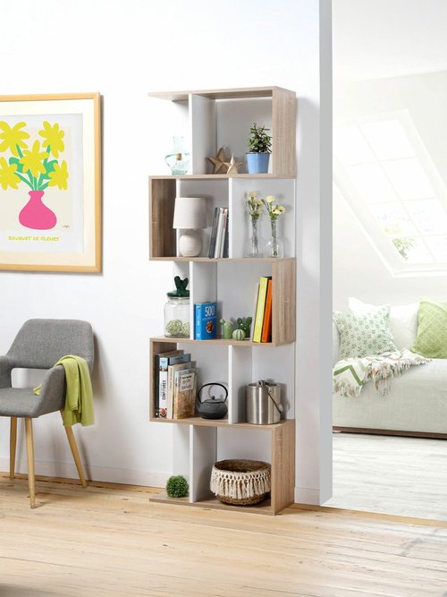 Bibliothèque zigzag décor bicolore, 60cm MARRON CAL-12369133 SI1