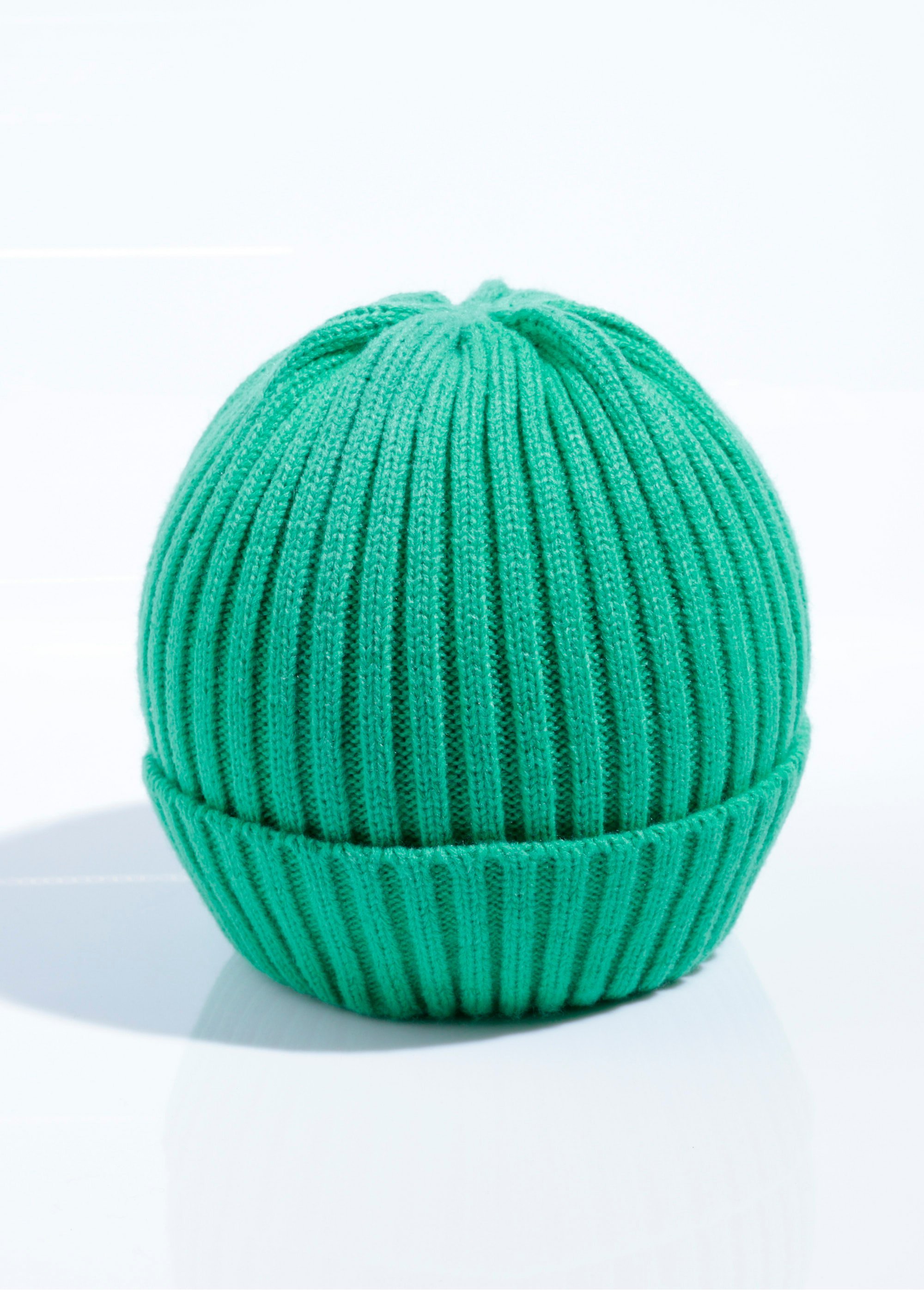 Bonnet en maille cotelée à revers Homme Vert MENAKC01 FA2
