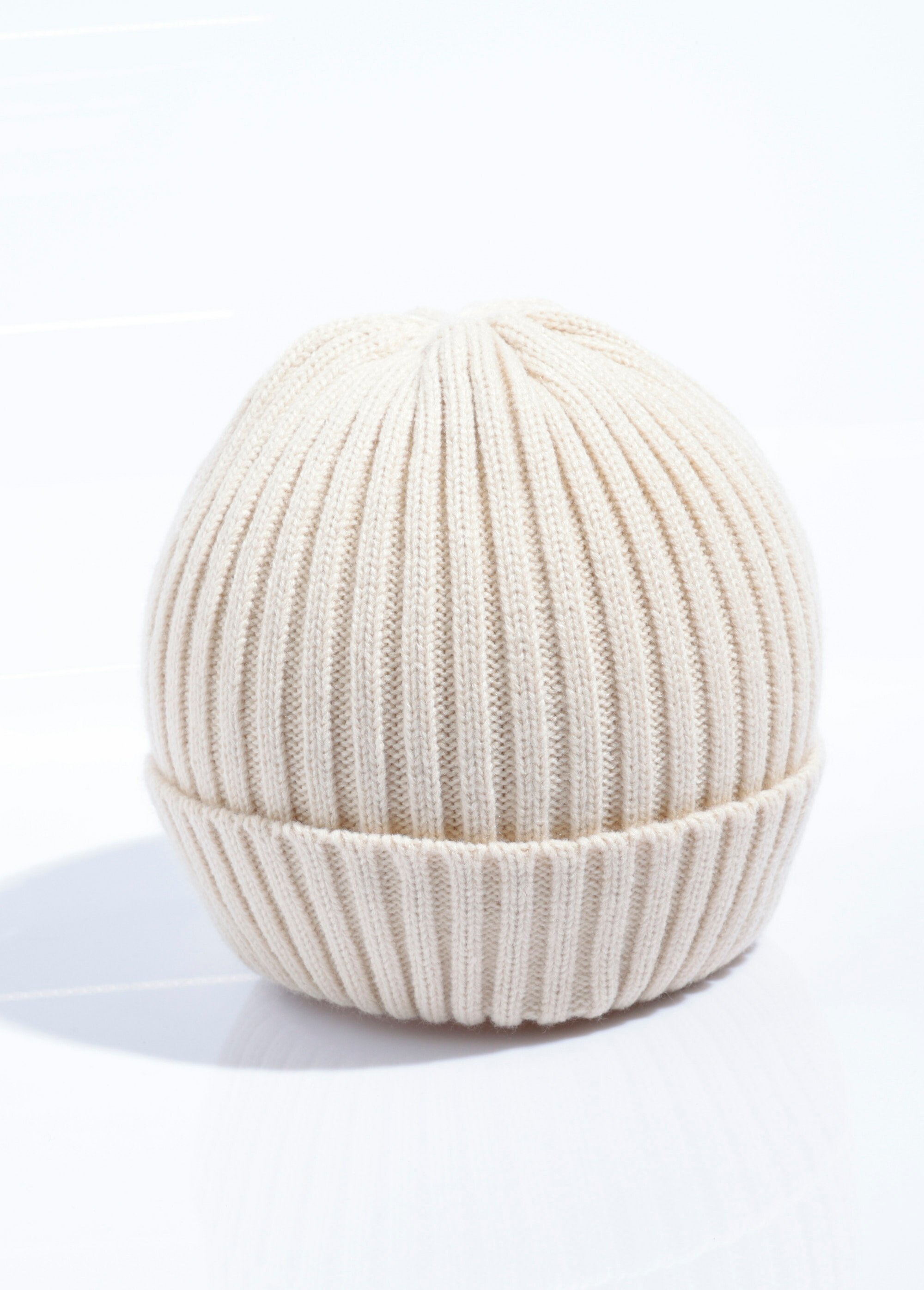 Bonnet en maille cotelée à revers Homme Beige MENAKC01 FA2