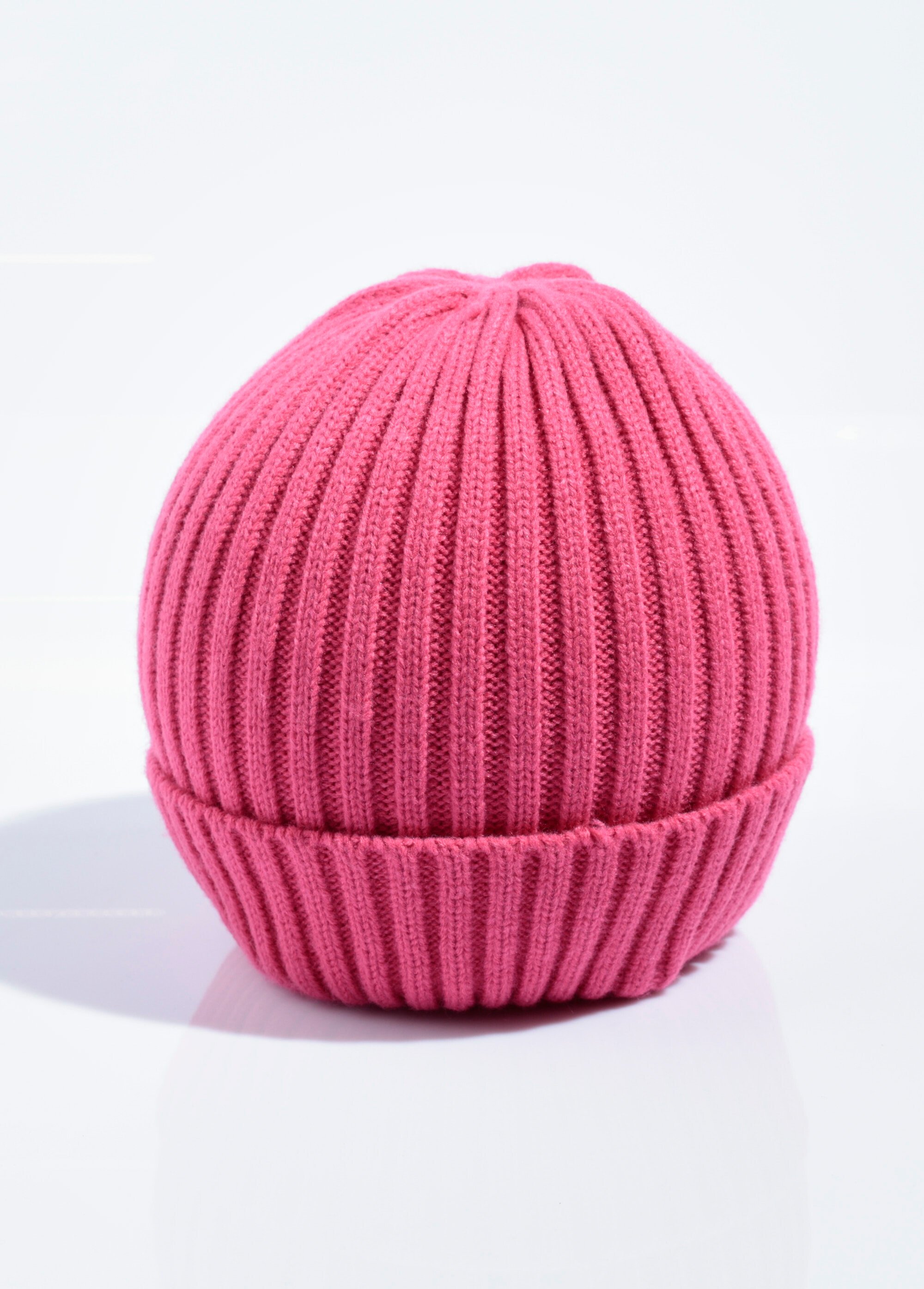 Bonnet en maille cotelée à revers Homme Rose MENAKC01 FA2