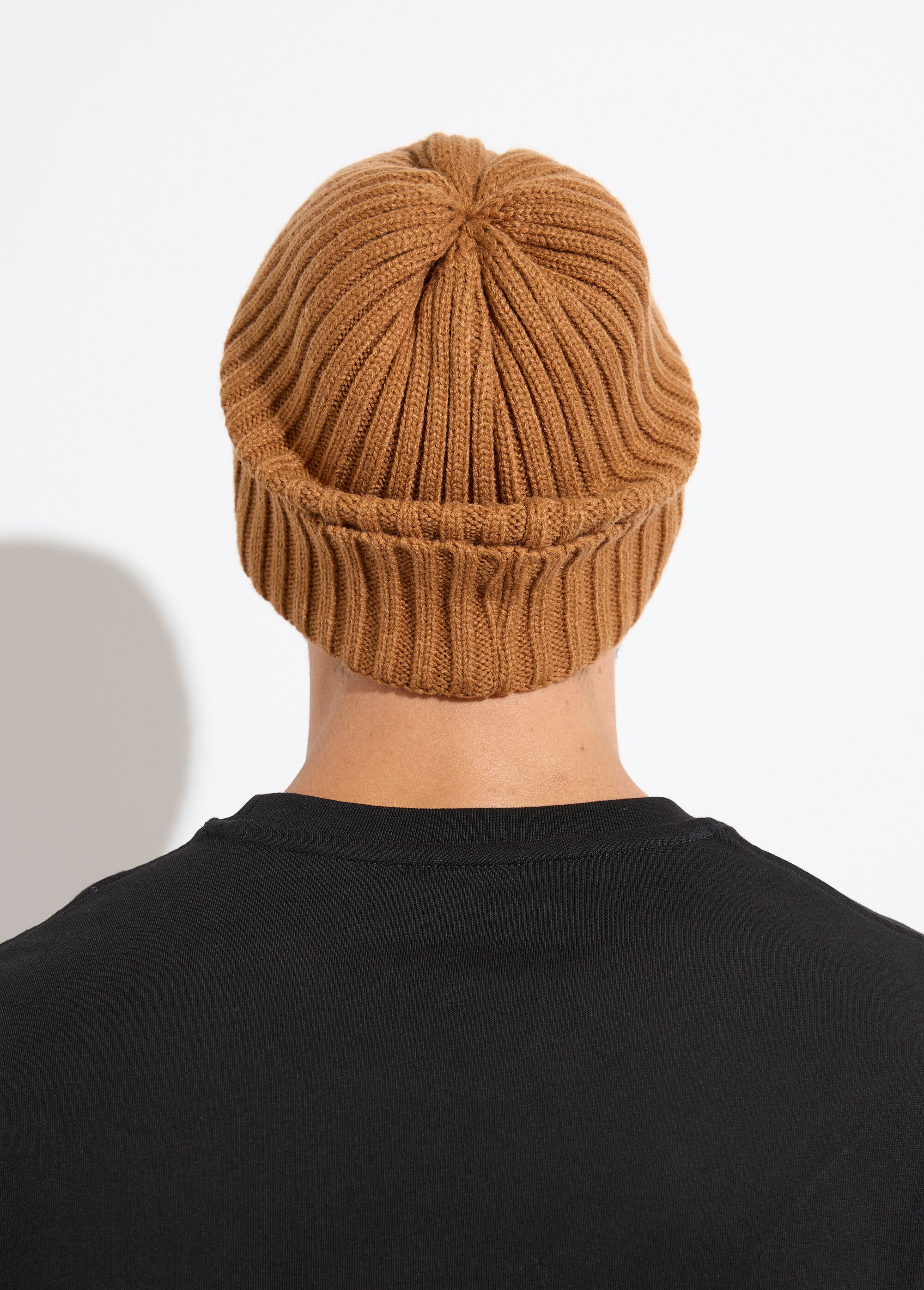 Bonnet en maille cotelée à revers Homme Beige MENAKC01 DO1