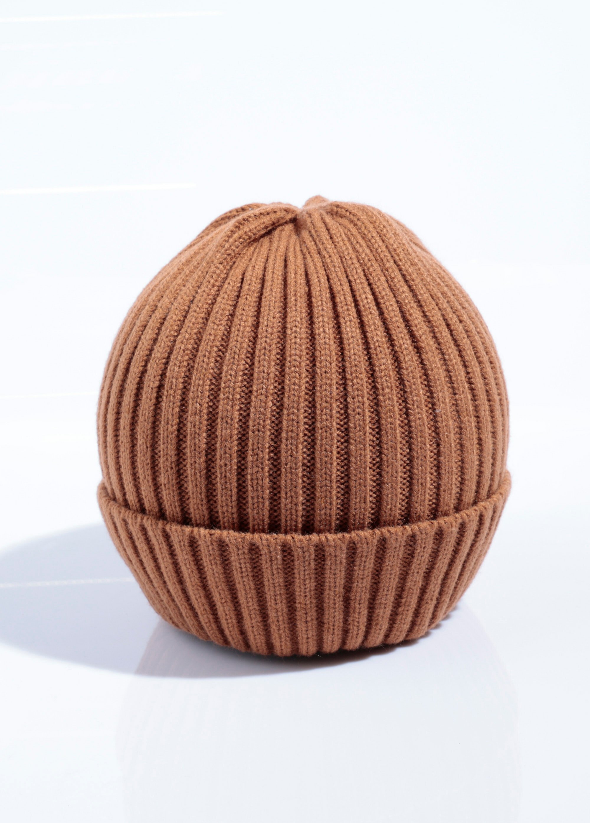Bonnet en maille cotelée à revers Homme Beige MENAKC01 FA2