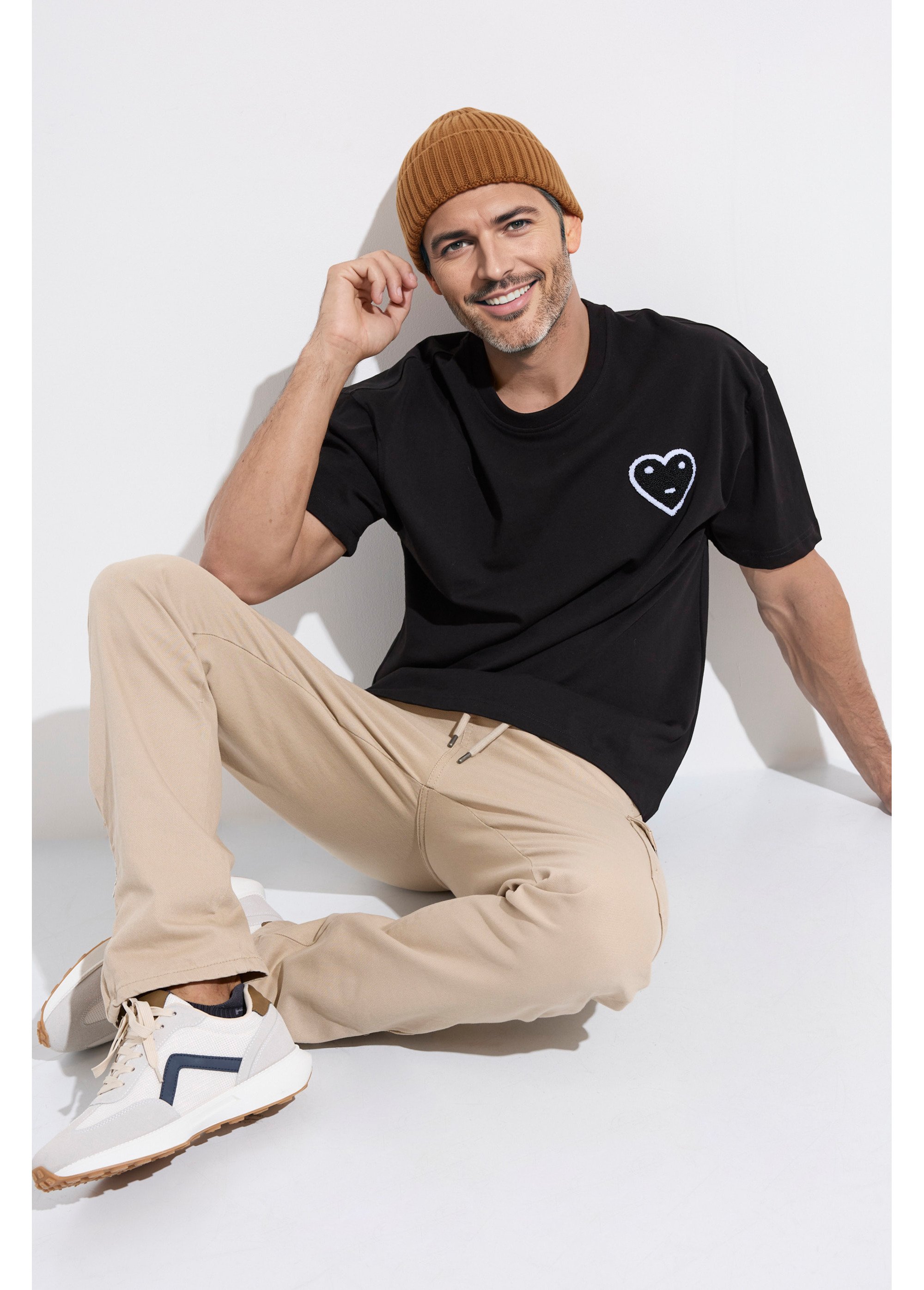 Bonnet en maille cotelée à revers Homme Beige MENAKC01 SF1