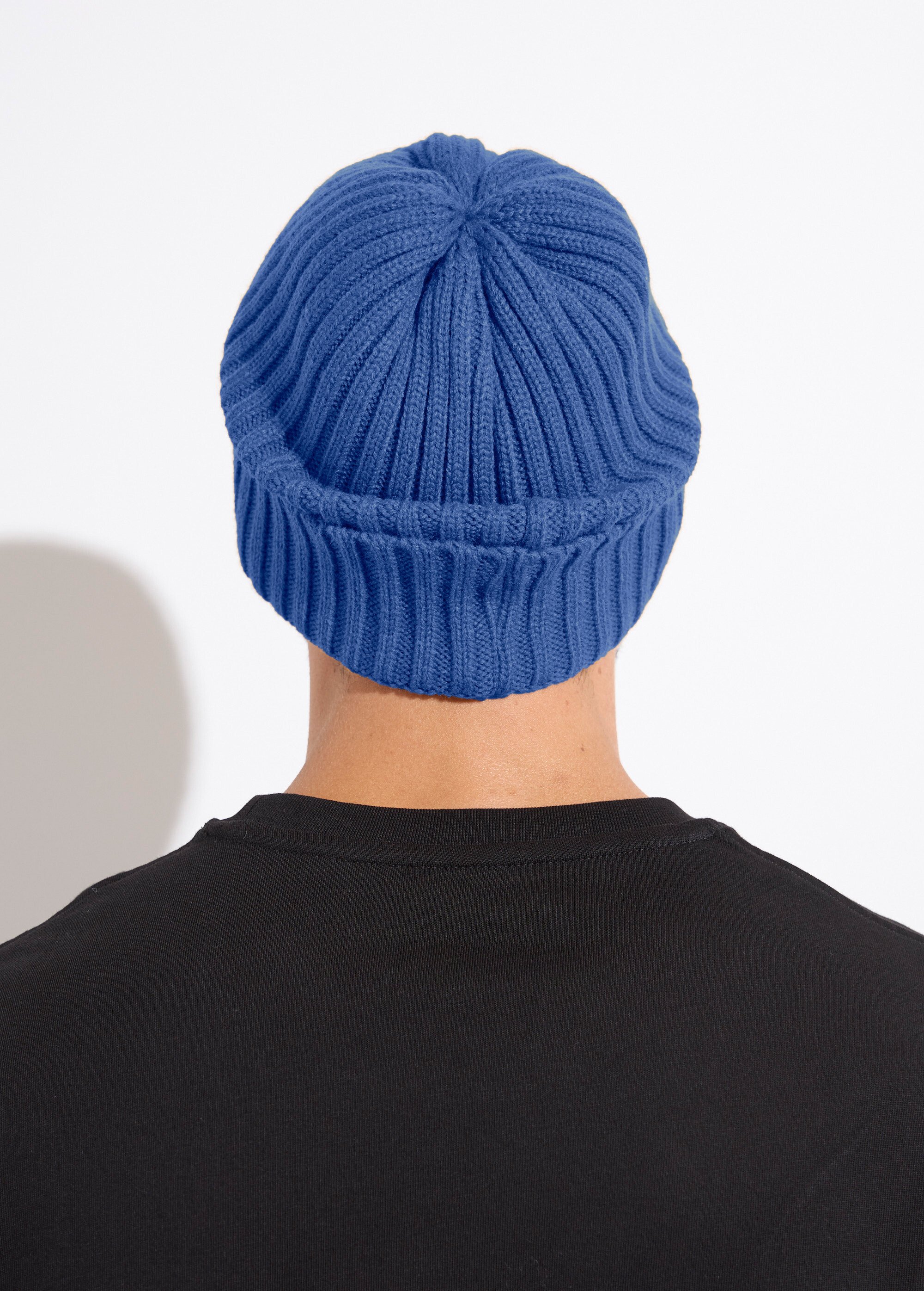 Bonnet en maille cotelée à revers Homme Bleu MENAKC01 DO1