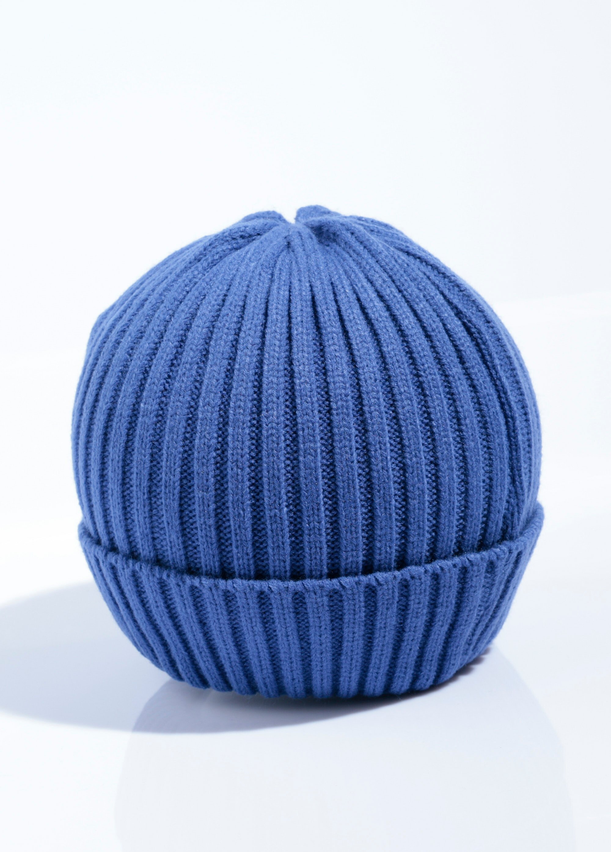 Bonnet en maille cotelée à revers Homme Bleu MENAKC01 FA2