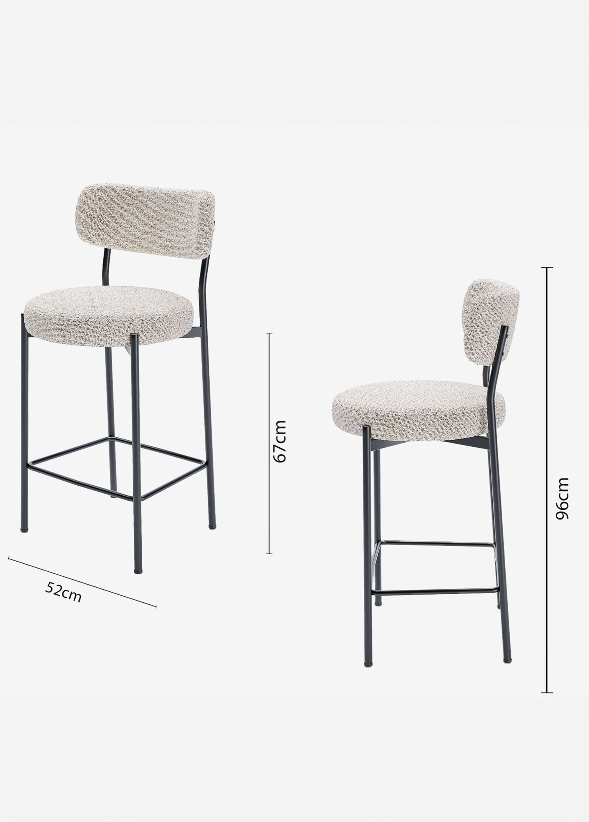 Chaises de bar en tissu avec dossier GRIS POT-LILI DE2