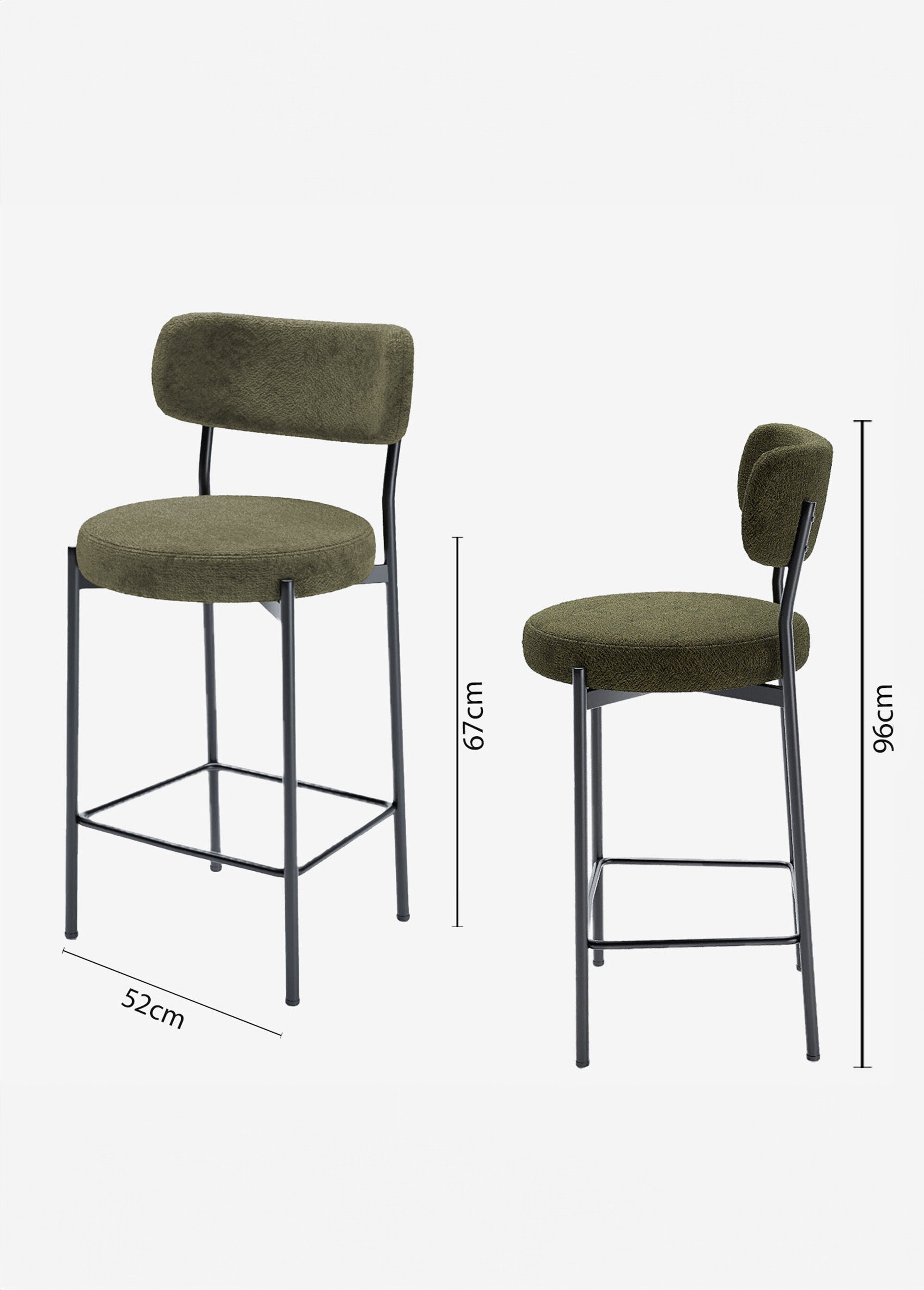 Chaises de bar en tissu avec dossier VERT POT-LILI DE1