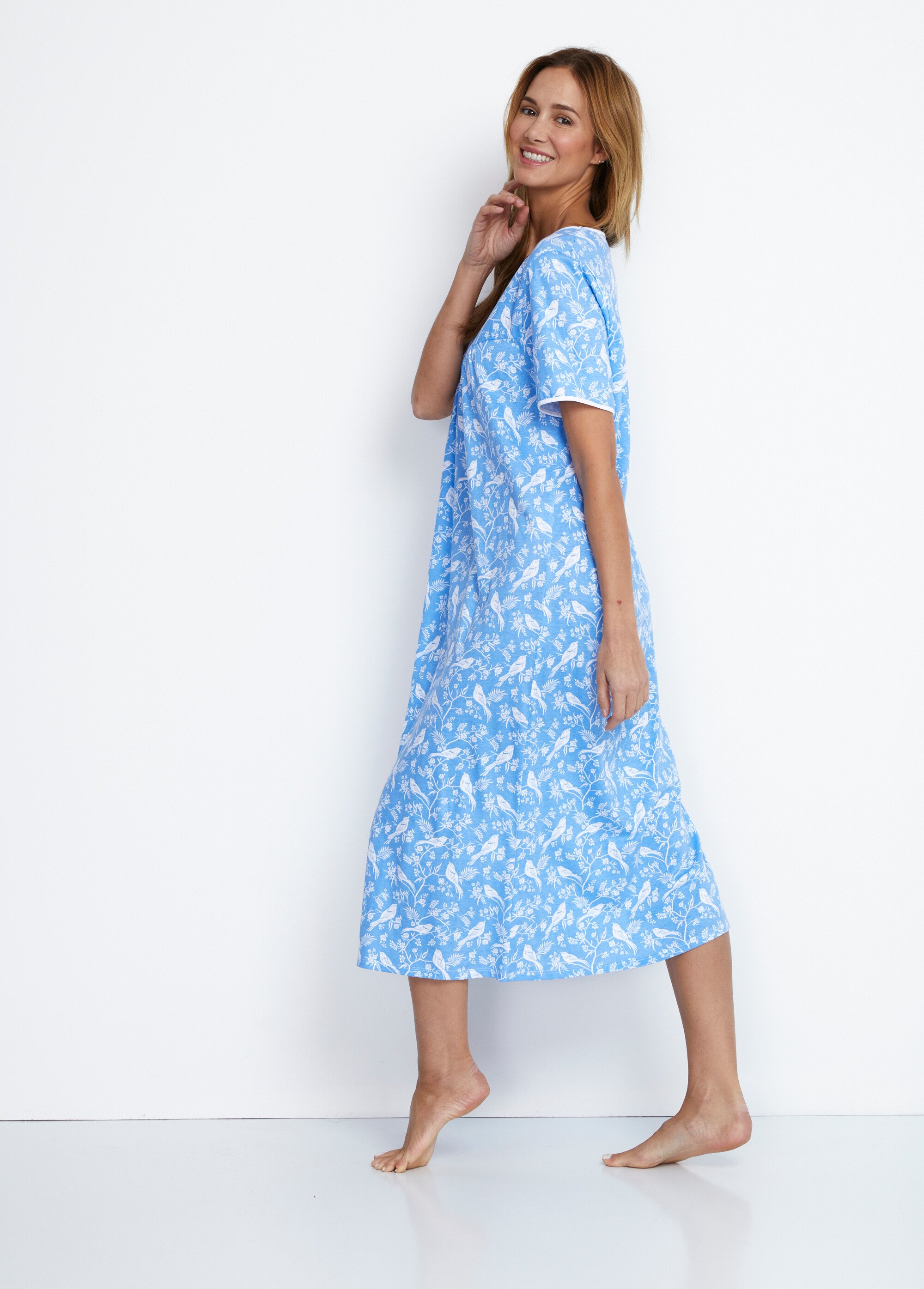 Chemise de nuit mi-longue manches courtes Femme Bleu SEGOLENE DR1