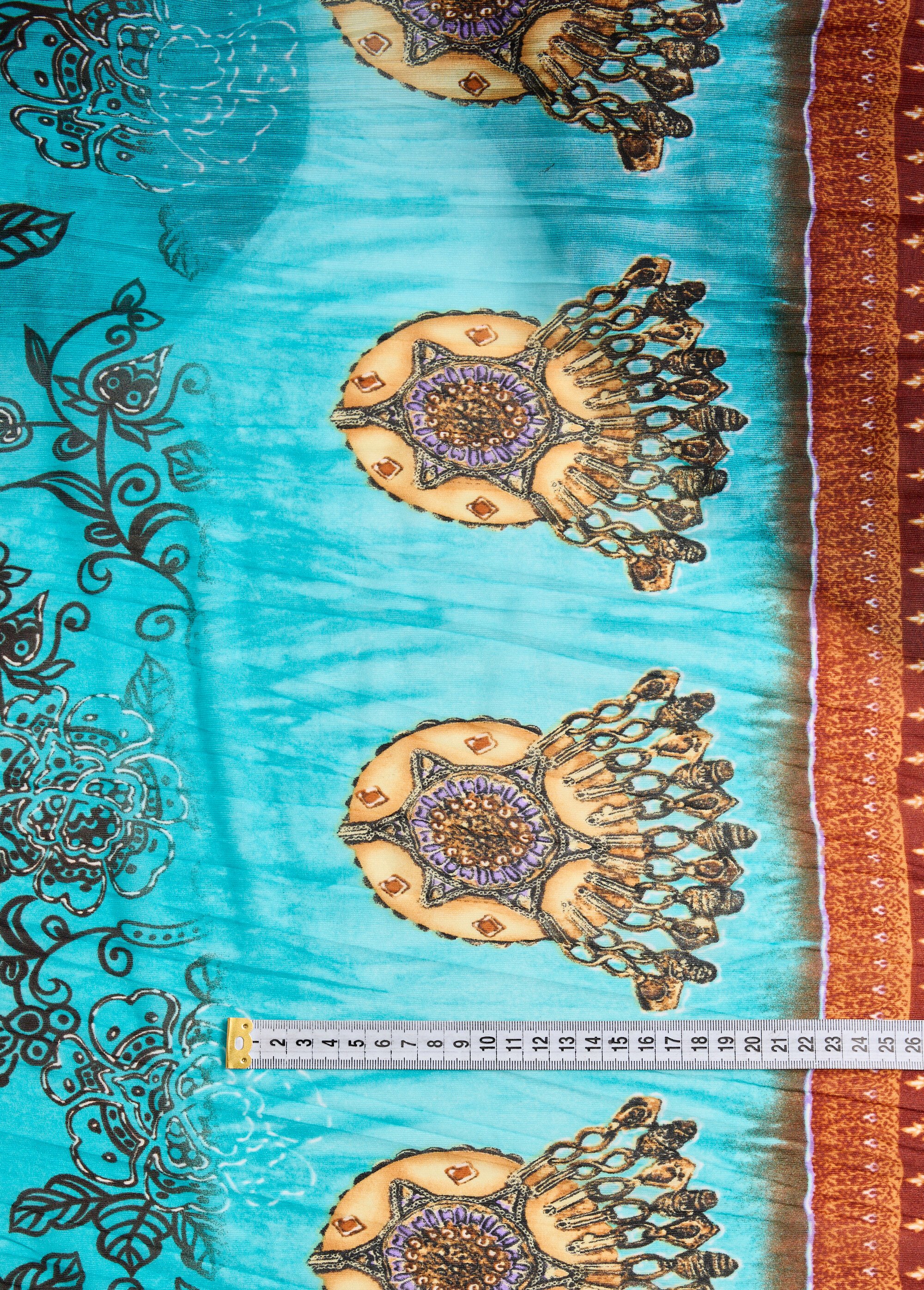 Coupon tissu stretch thème indien 1T BLEU COT142484 DE1