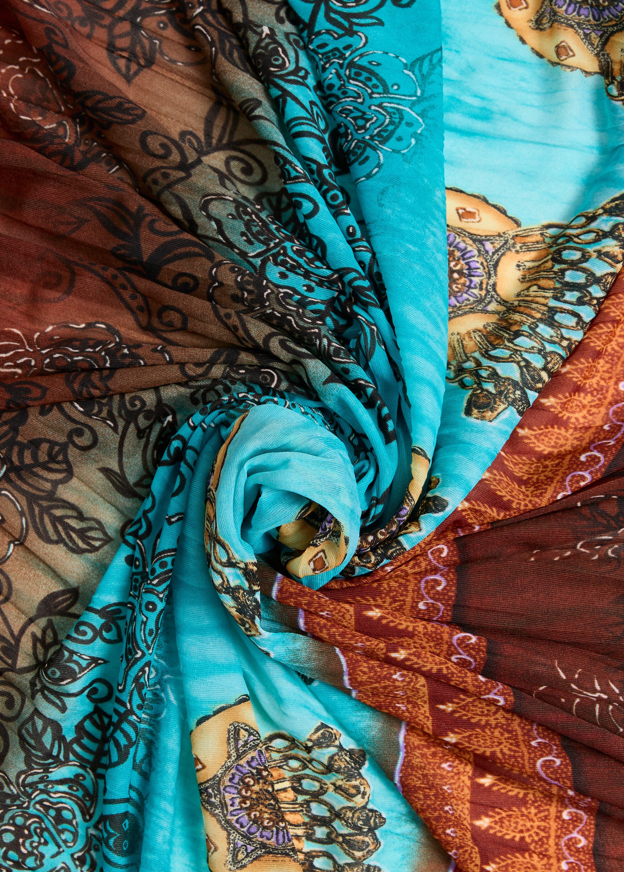 Coupon tissu stretch thème indien 1T BLEU COT142484 FA1