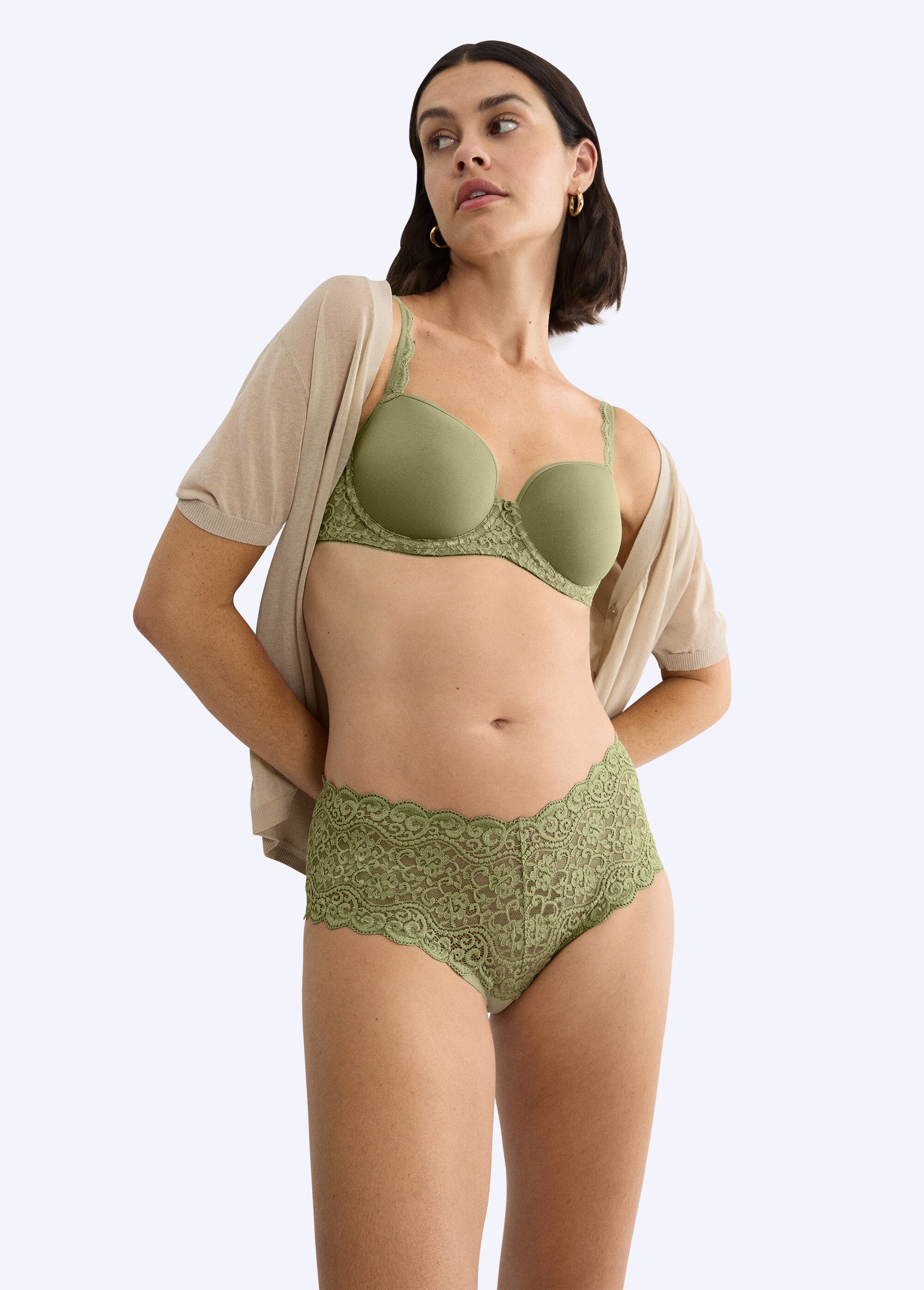 Culotte maxi dentelle extensible, Amourette Femme Vert DANDY SI1
