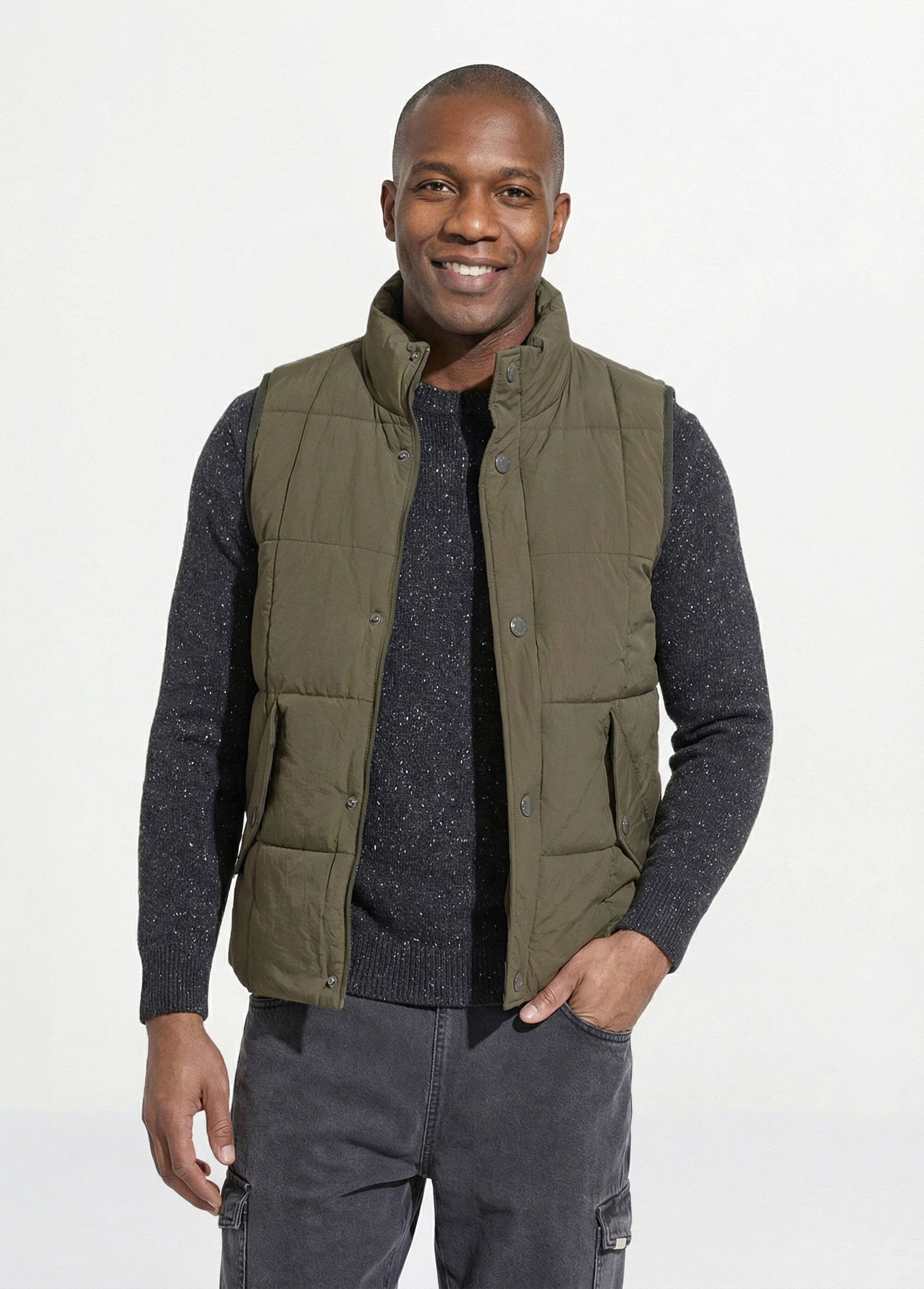 Doudoune sans manches matelassage carré Homme Vert LAU22009 FA1