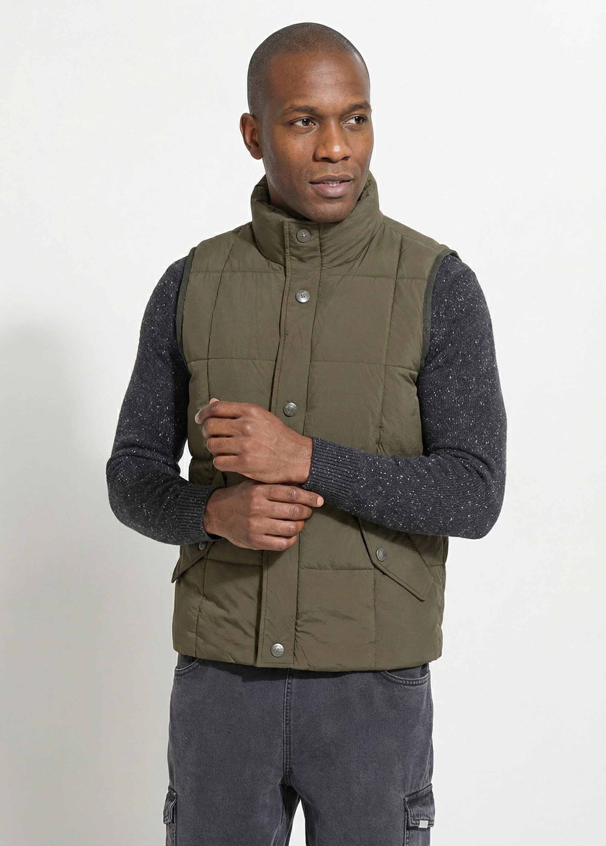 Doudoune sans manches matelassage carré Homme Vert LAU22009 FA2