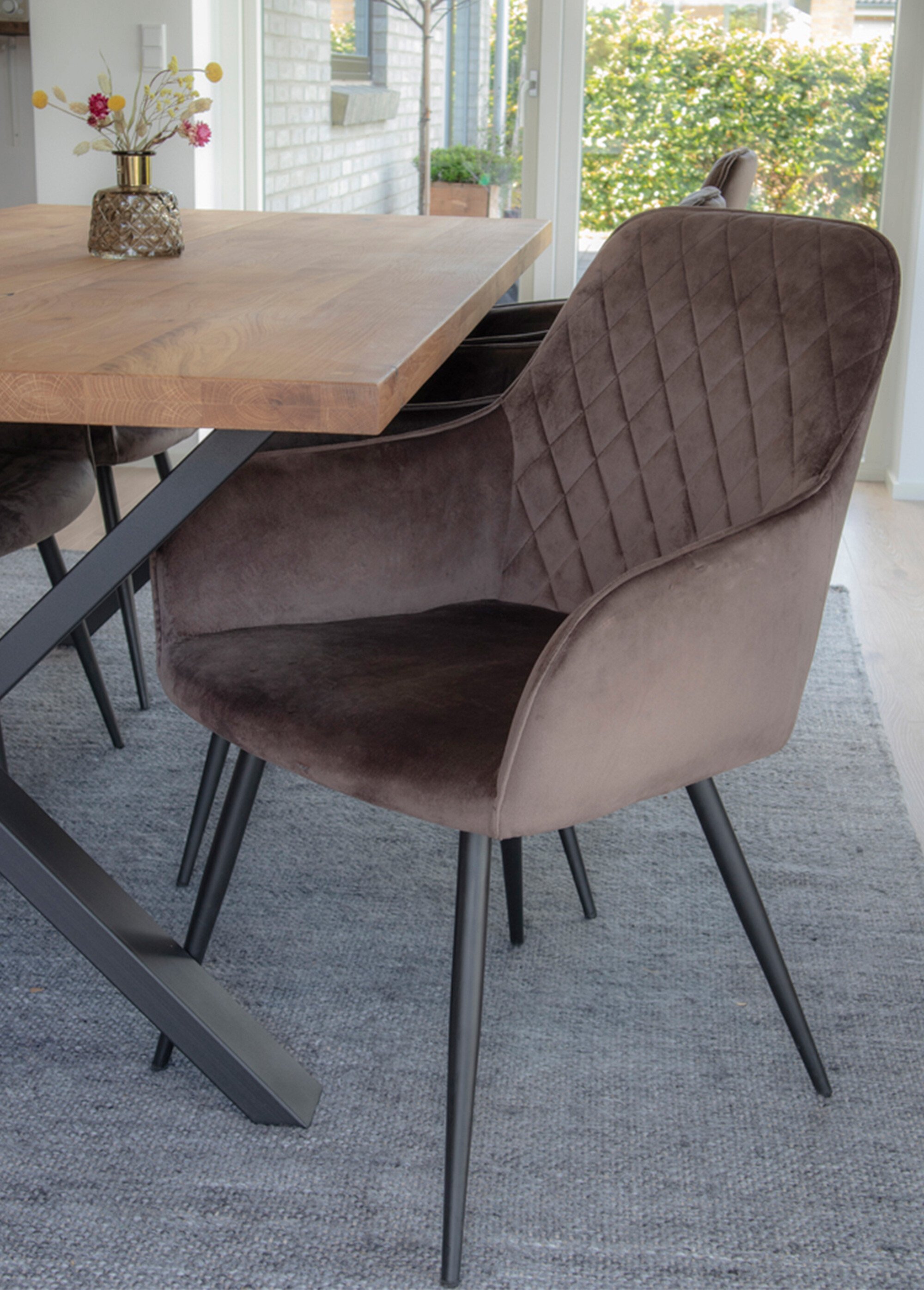 Fauteuil de salle à manger en velours 2M MARRON CLAIR HN-1001154 SI1