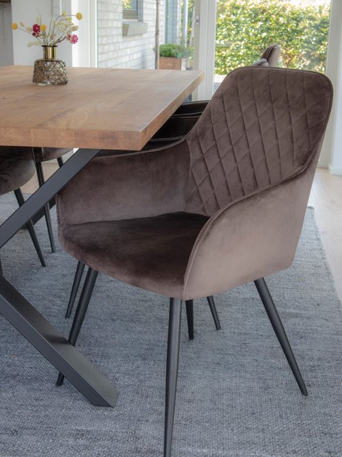 Fauteuil de salle à manger en velours 2M MARRON CLAIR HN-1001154 SI1