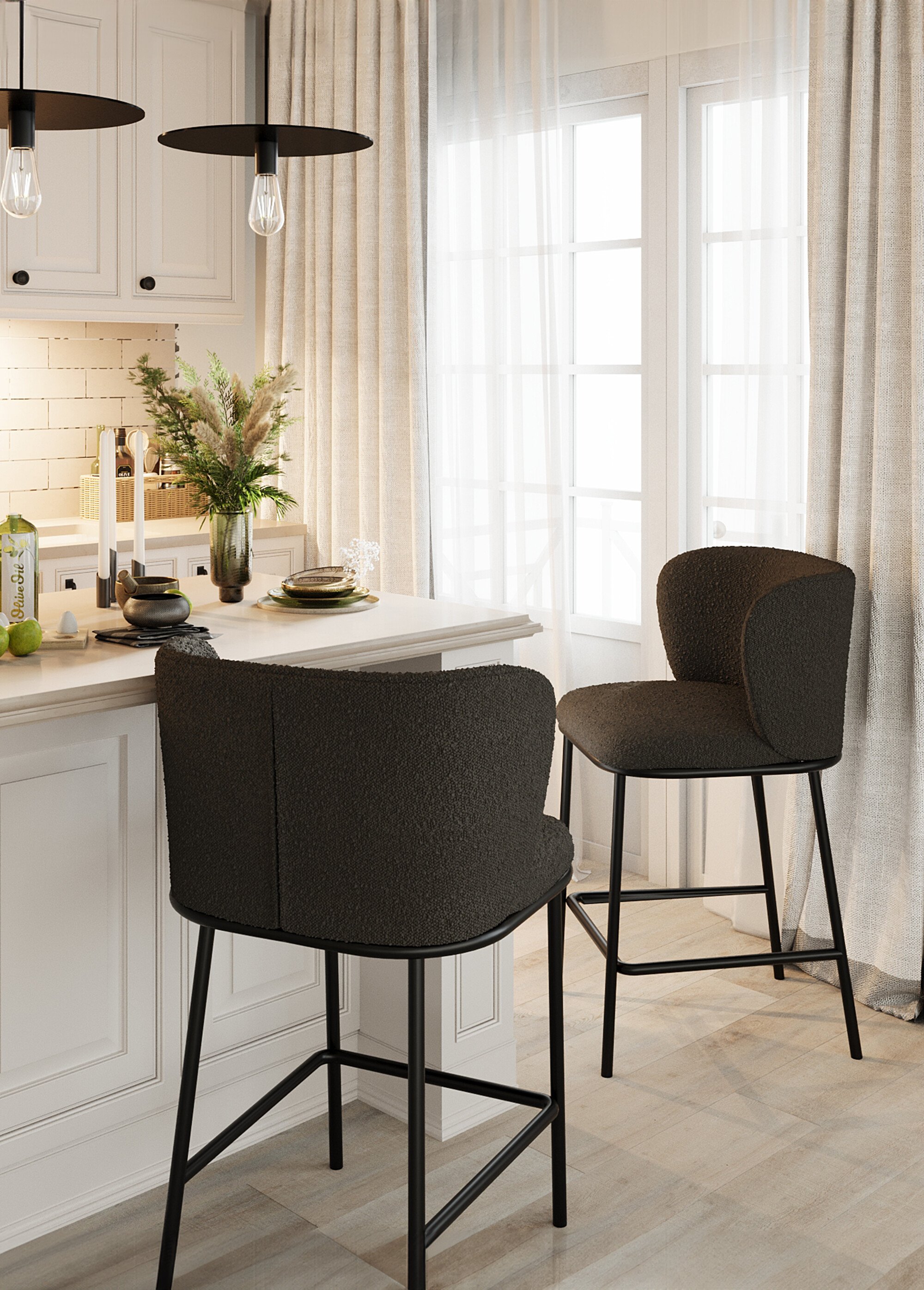 Fauteuils de bar design en tissu GRIS FONCE POT-CESAR SF1
