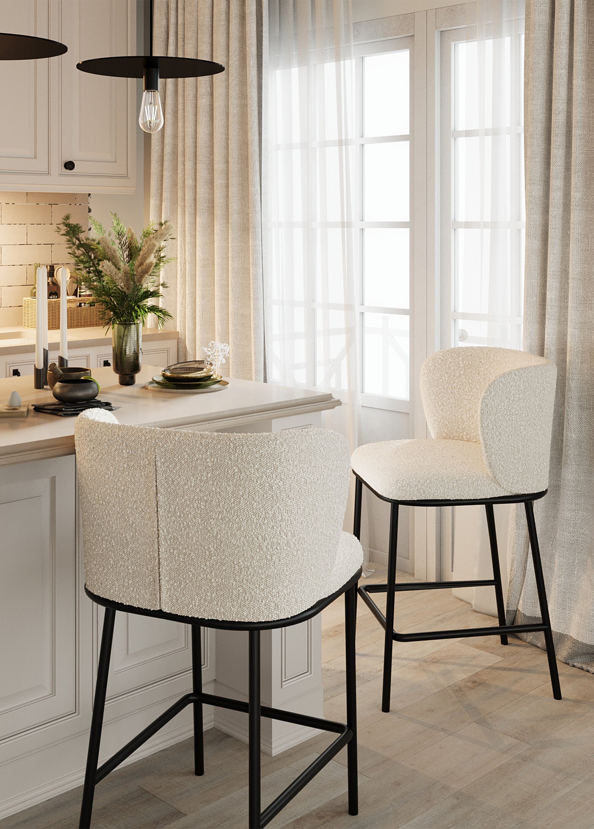 Fauteuils de bar design en tissu BLANC POT-CESAR SF1