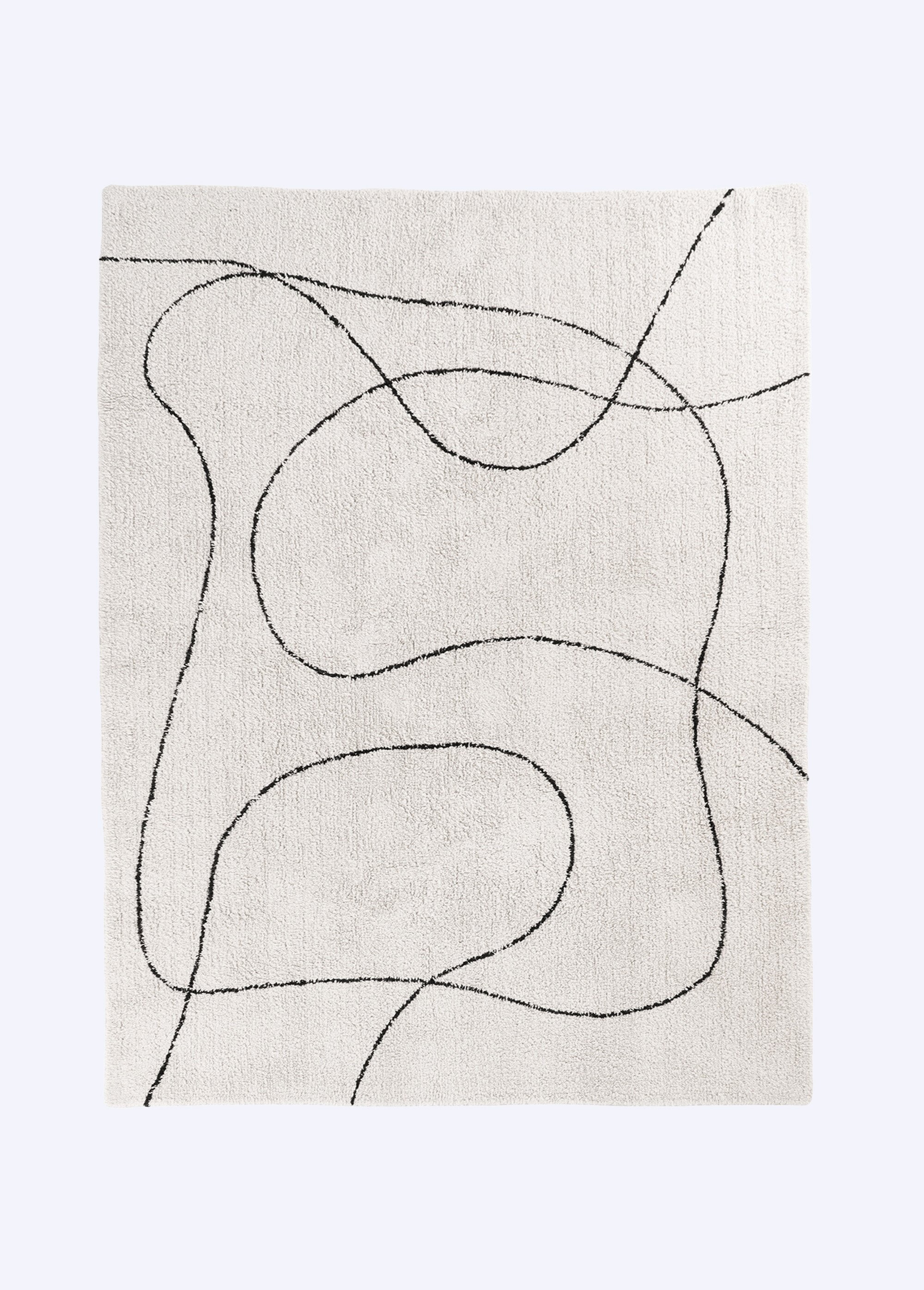 Grand tapis coton motif lignes 200x300cm IMPRIME NOIR HN-3981111 FA1