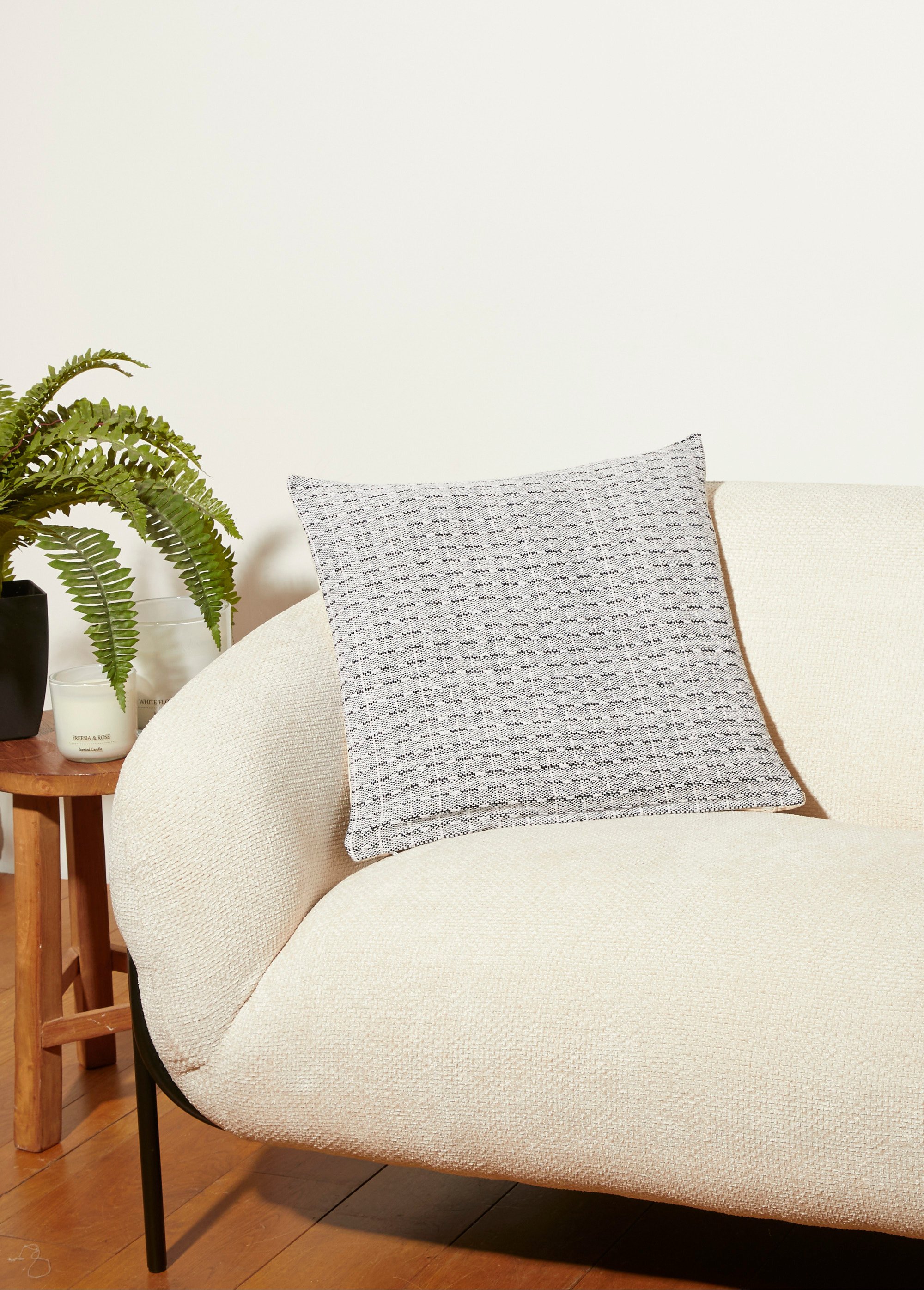 Housse coussin tissée 50x50cm, rectangles Blanc COTZZ70292 SI1