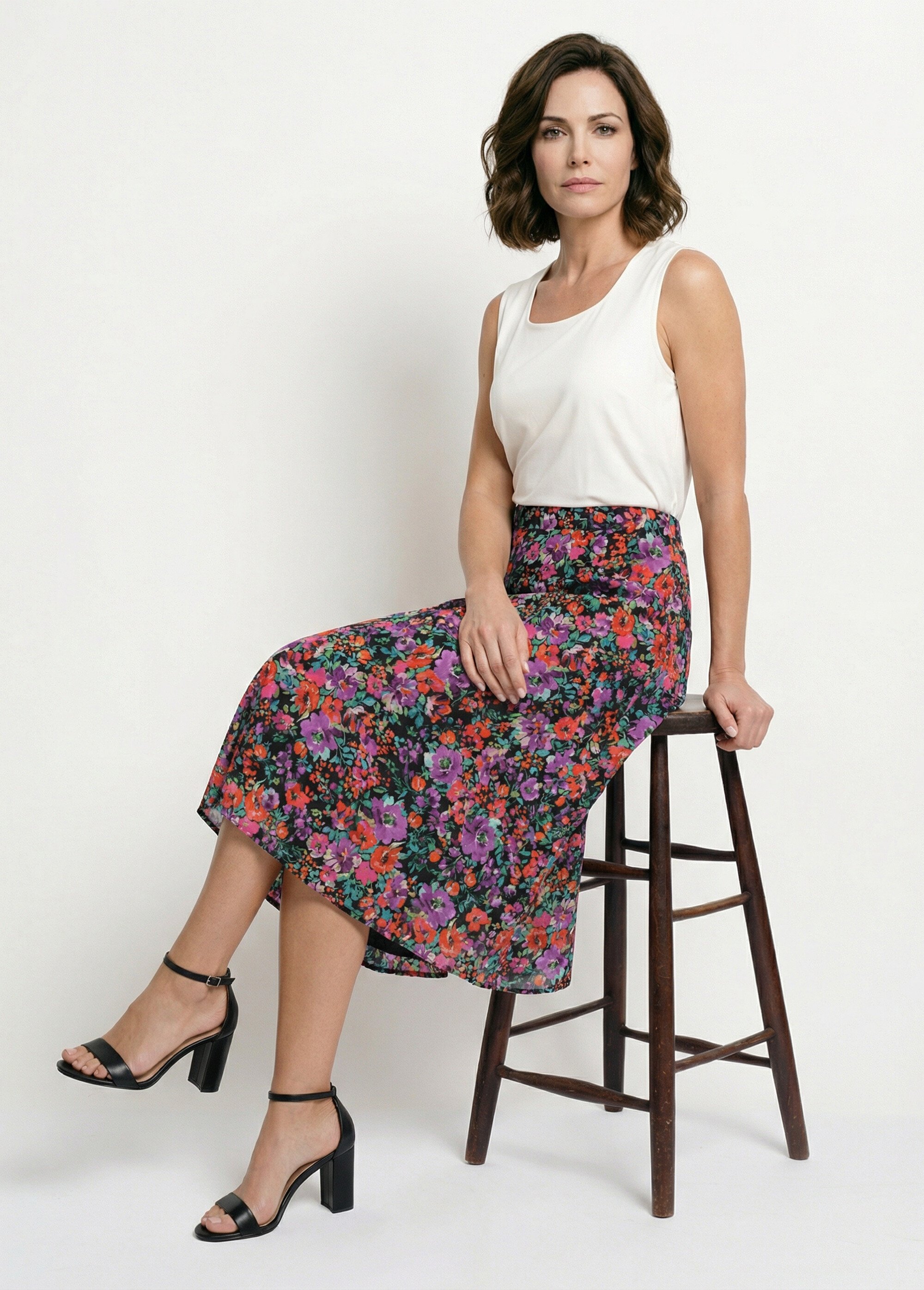 Jupe mi-longue évasée imprimé fleurs Femme MULTICOLORE LUNARA MV1