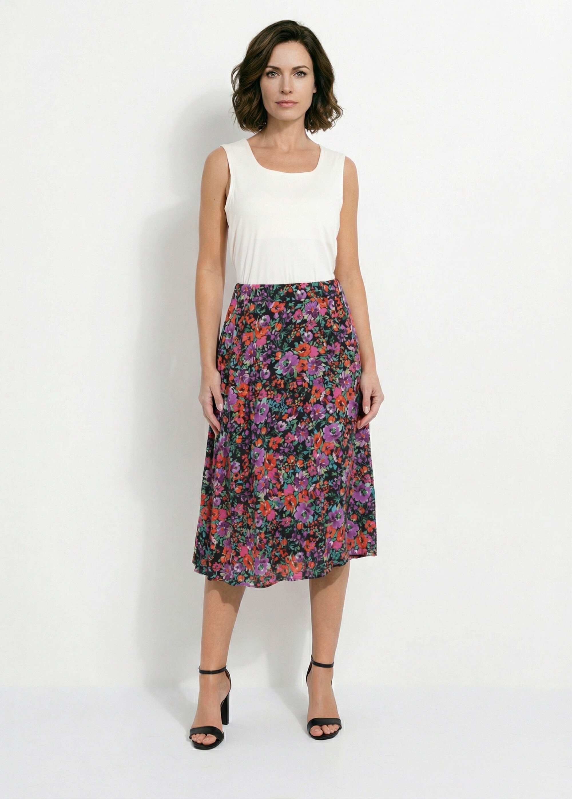 Jupe mi-longue évasée imprimé fleurs Femme MULTICOLORE LUNARA SF1