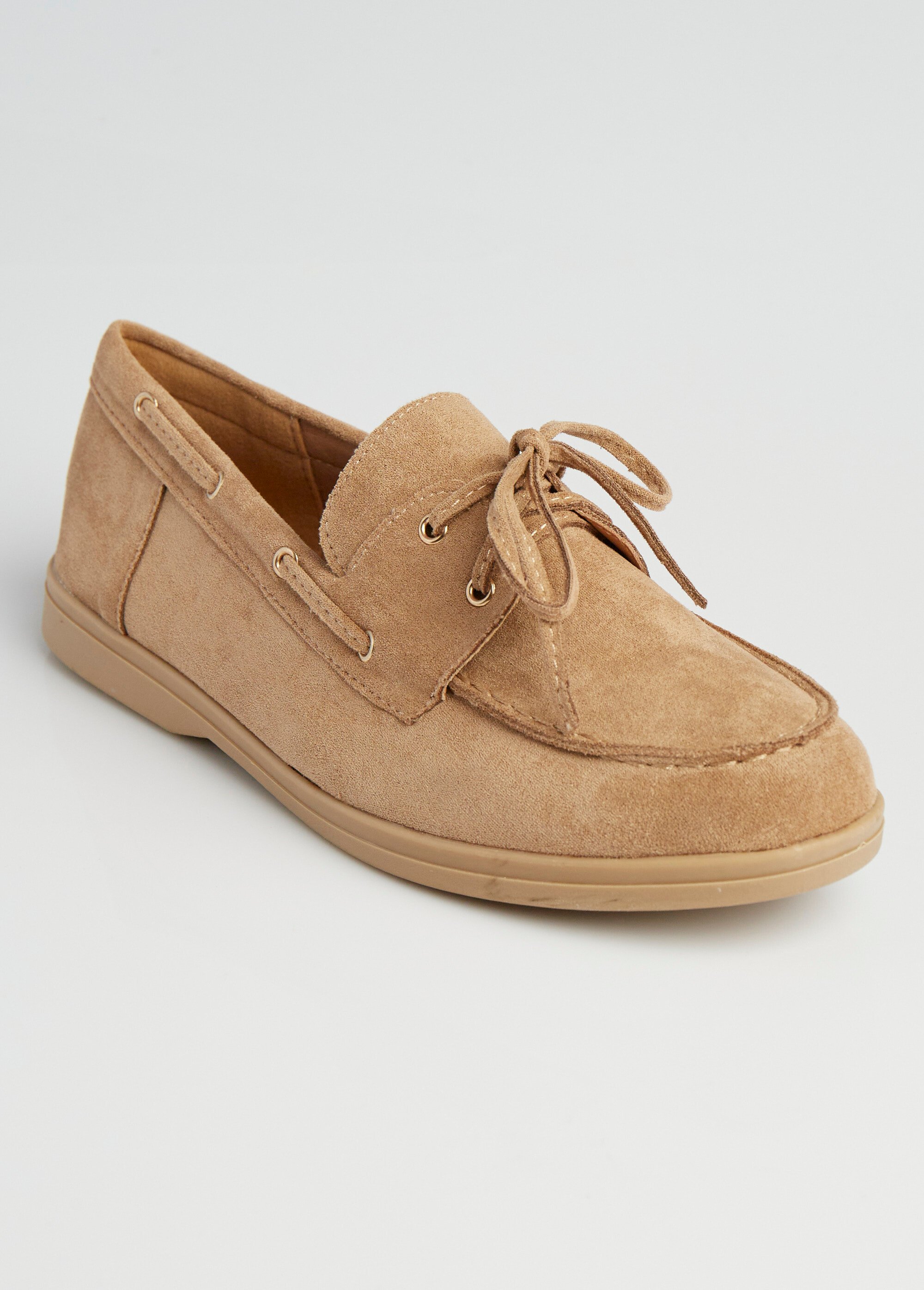 Mocassins suédine à lacets style bateaux Femme Marron LBSBNJ9898 FA1