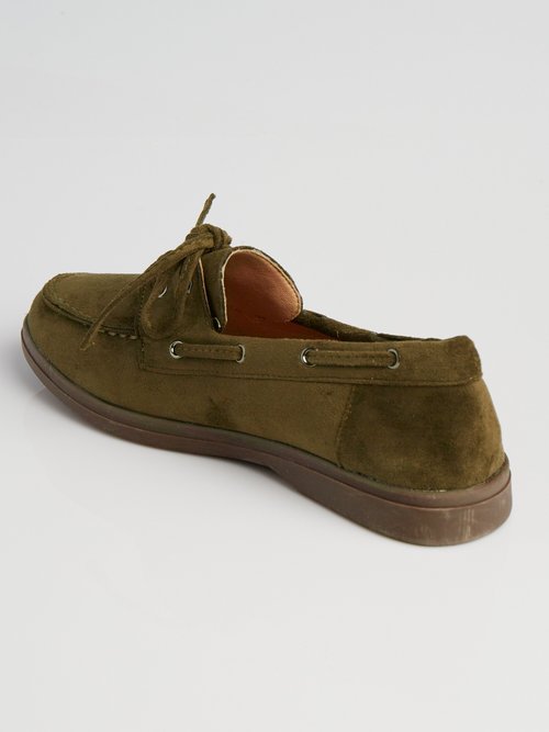 Mocassins suédine à lacets style bateaux Femme Vert LBSBNJ9898 DO1