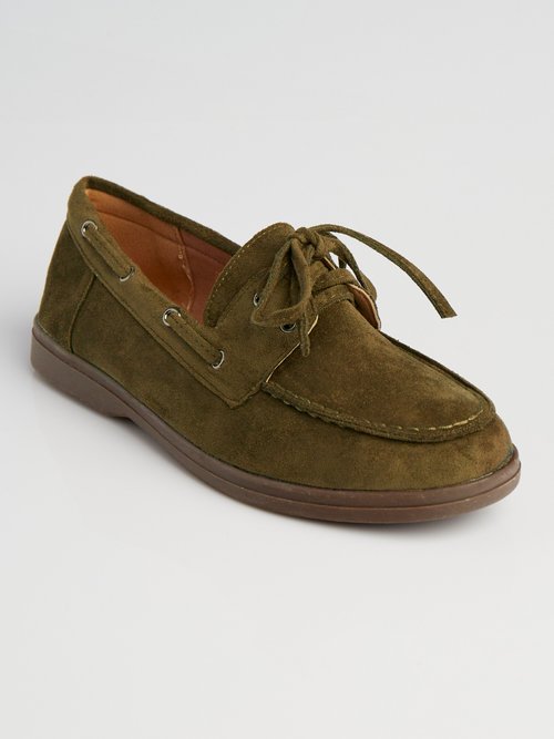 Mocassins suédine à lacets style bateaux Femme Vert LBSBNJ9898 FA1