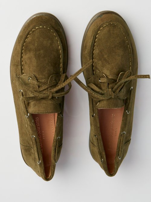 Mocassins suédine à lacets style bateaux Femme Vert LBSBNJ9898 OV1