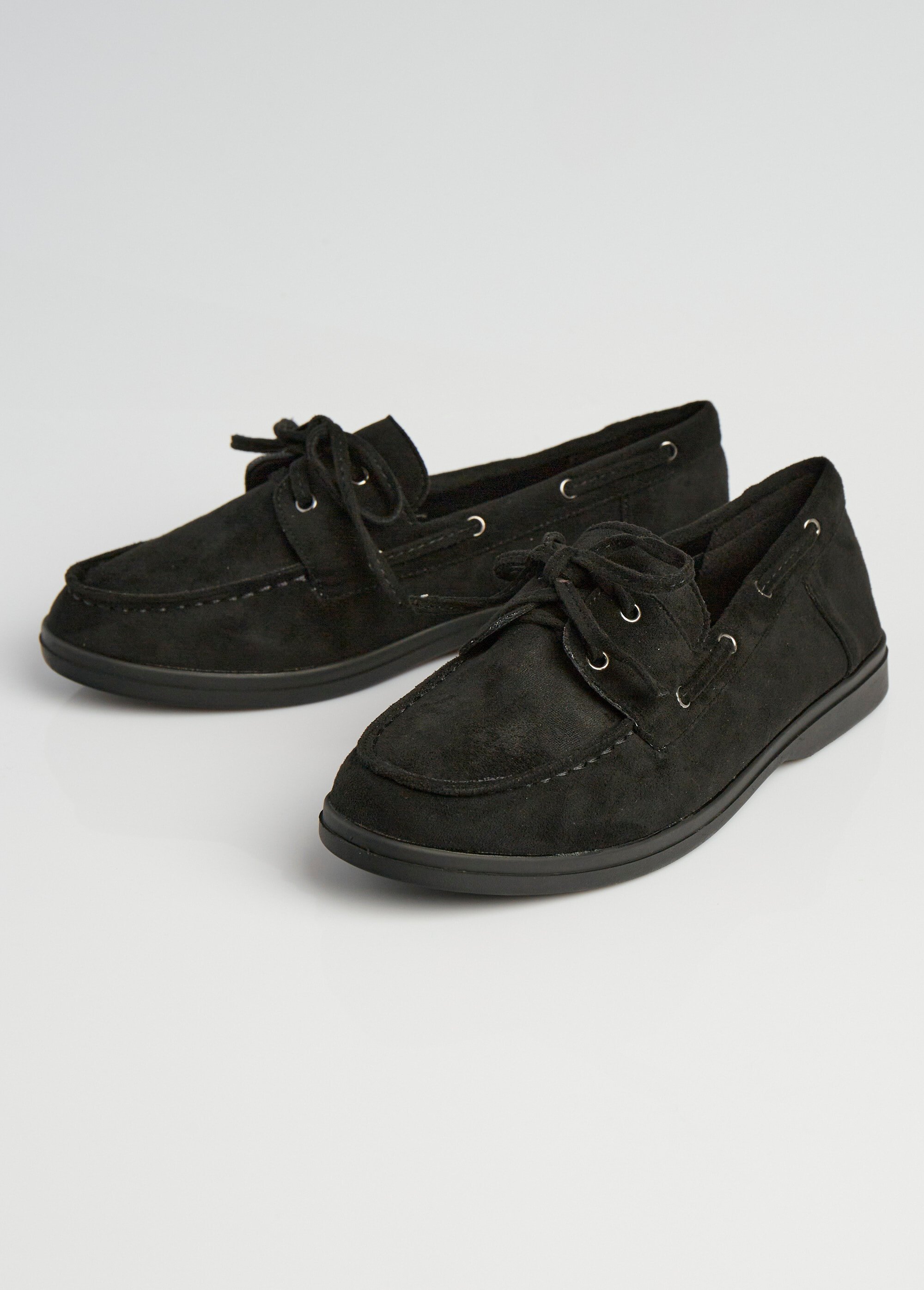 Mocassins suédine à lacets style bateaux Femme Noir LBSBNJ9898 DE1