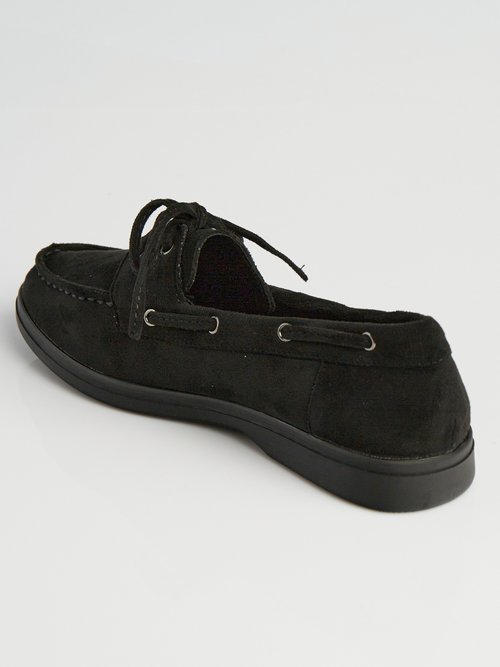 Mocassins suédine à lacets style bateaux Femme Noir LBSBNJ9898 DO1
