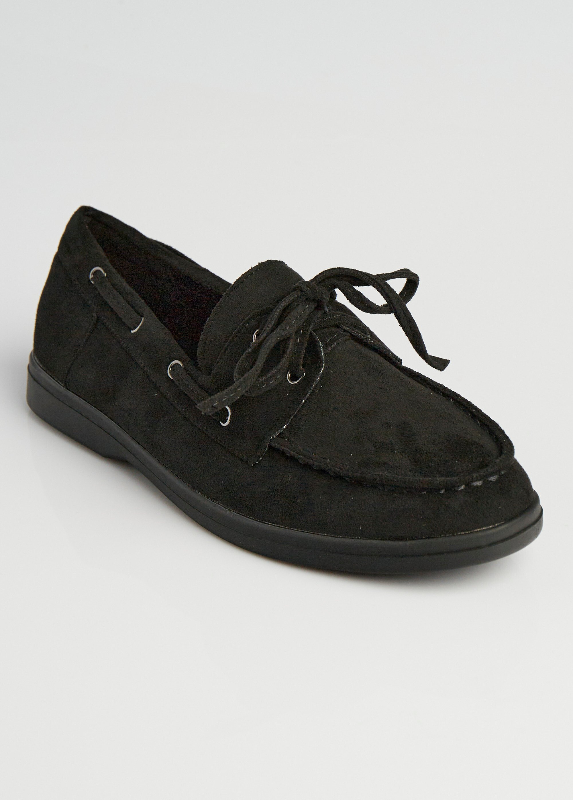 Mocassins suédine à lacets style bateaux Femme Noir LBSBNJ9898 FA1