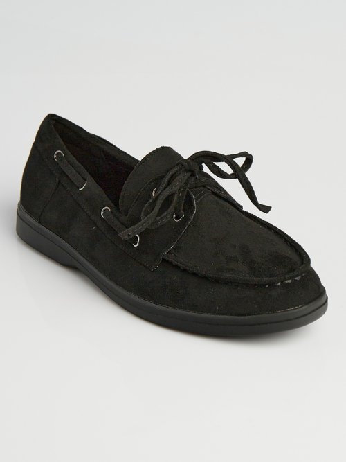 Mocassins suédine à lacets style bateaux Femme Noir LBSBNJ9898 FA1