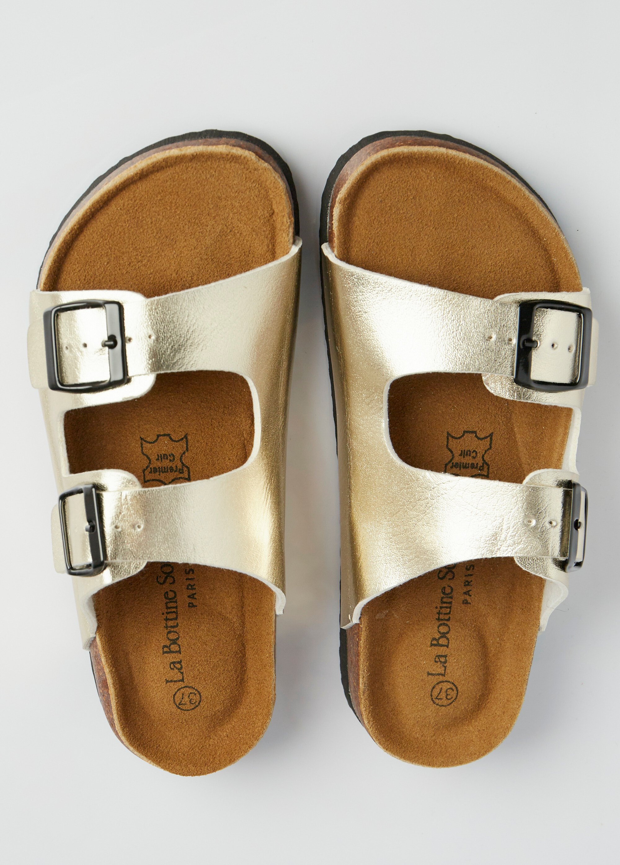 Mules 2 boucles et semelle anatomique Femme Doré LBSDY9182 OV1