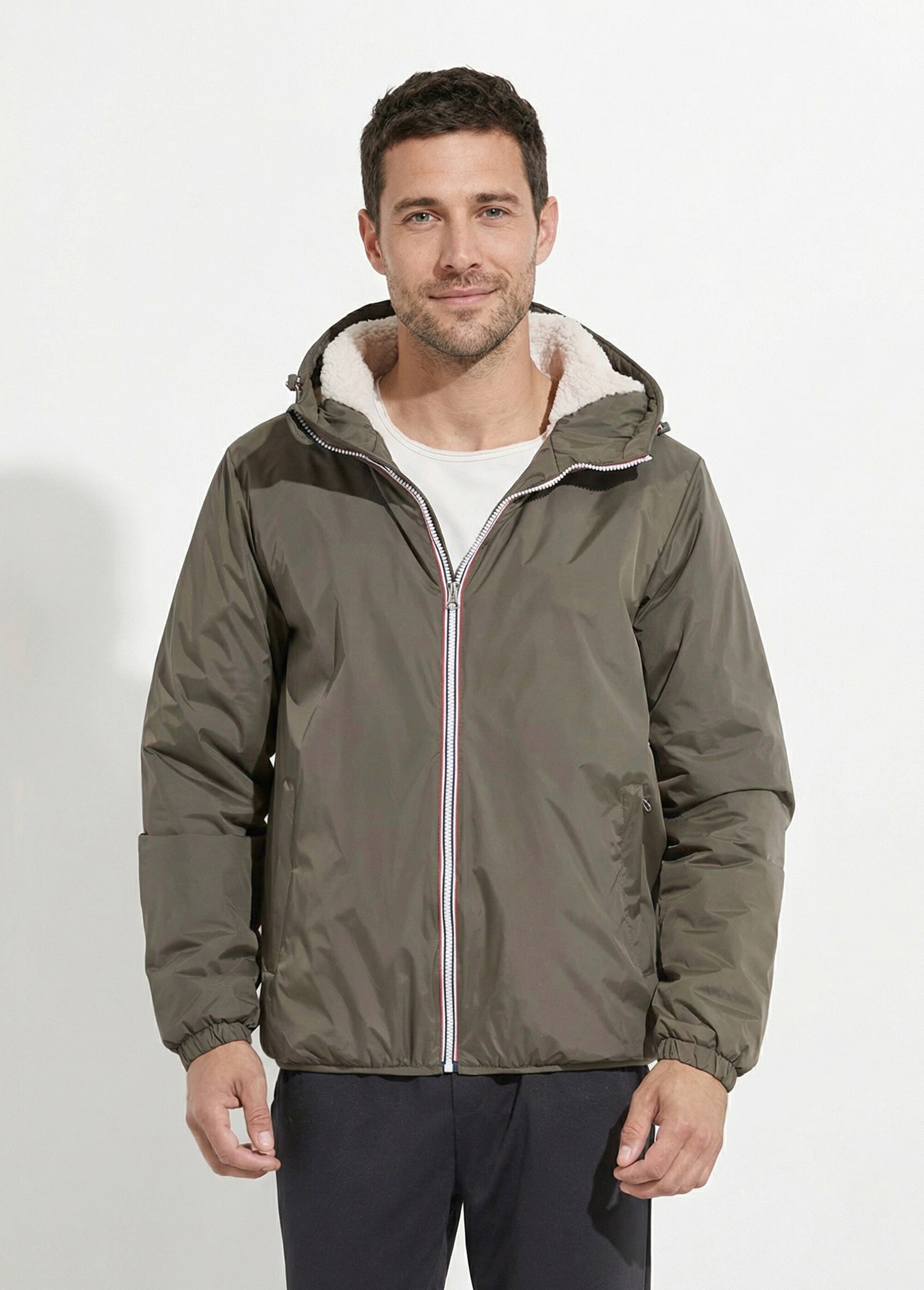 Parka courte chaude fourrée déperlante Homme Vert LAU23058 FA1