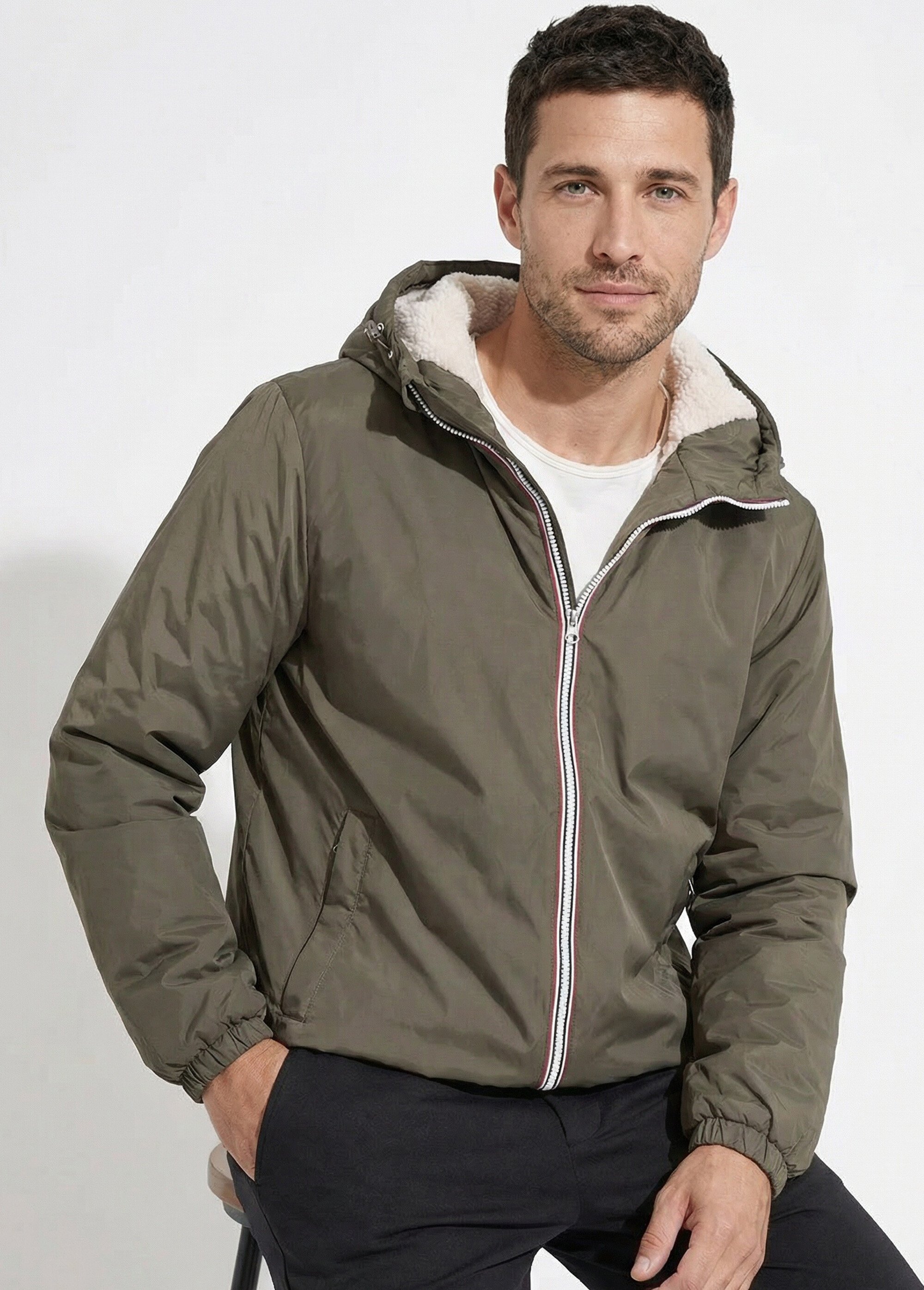 Parka courte chaude fourrée déperlante Homme Vert LAU23058 MV1