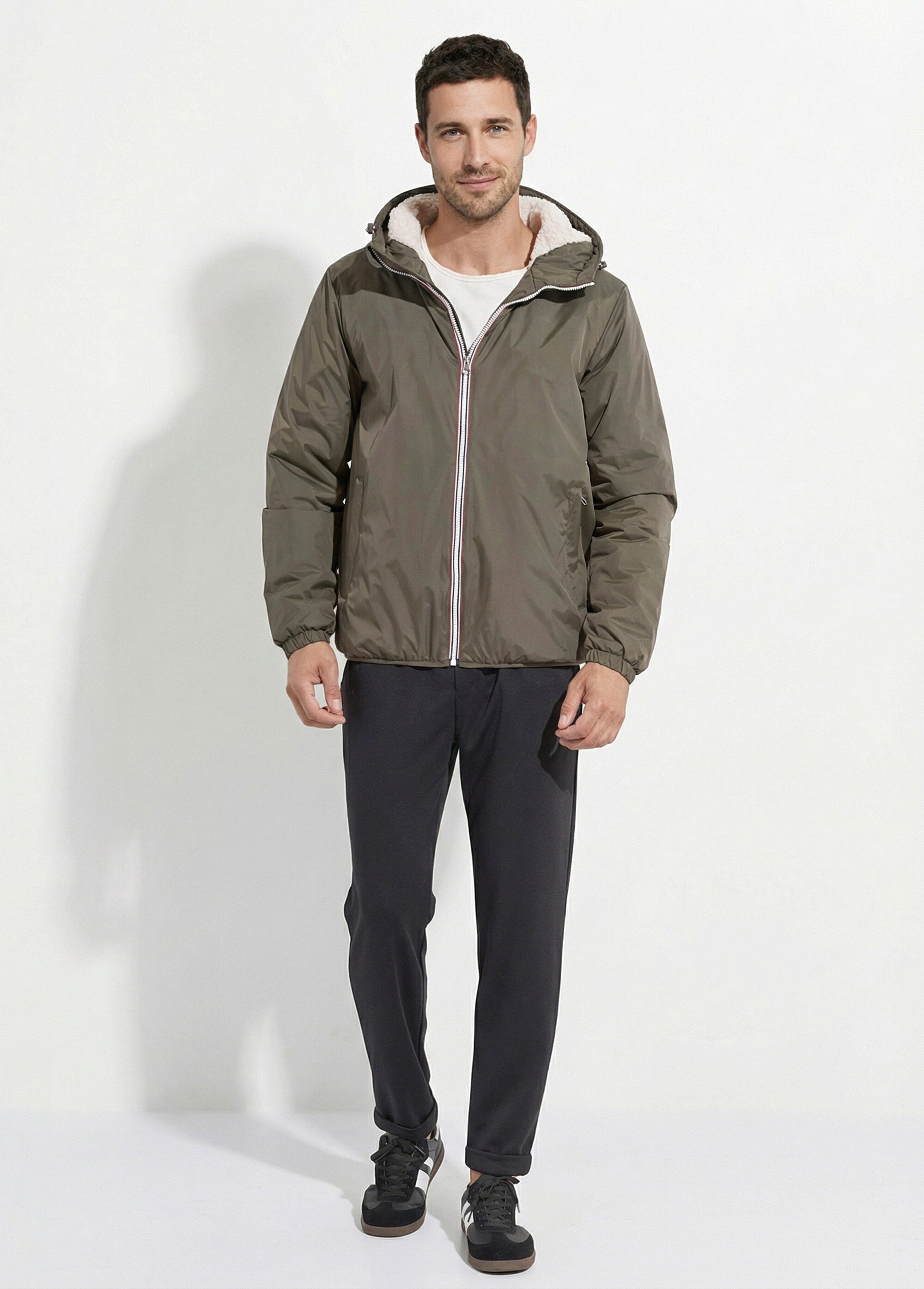 Parka courte chaude fourrée déperlante Homme Vert LAU23058 SI1