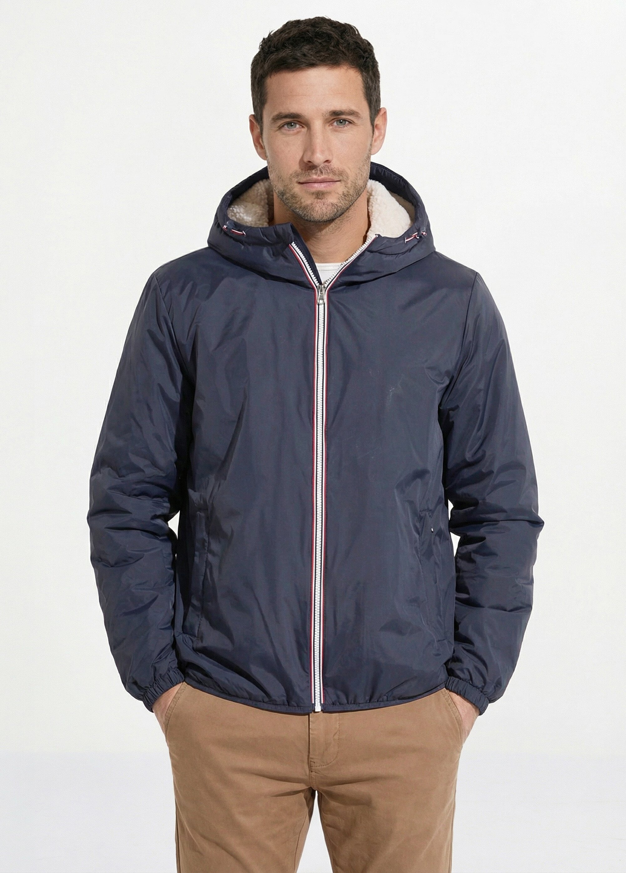 Parka courte chaude fourrée déperlante Homme Bleu LAU23058 FA1