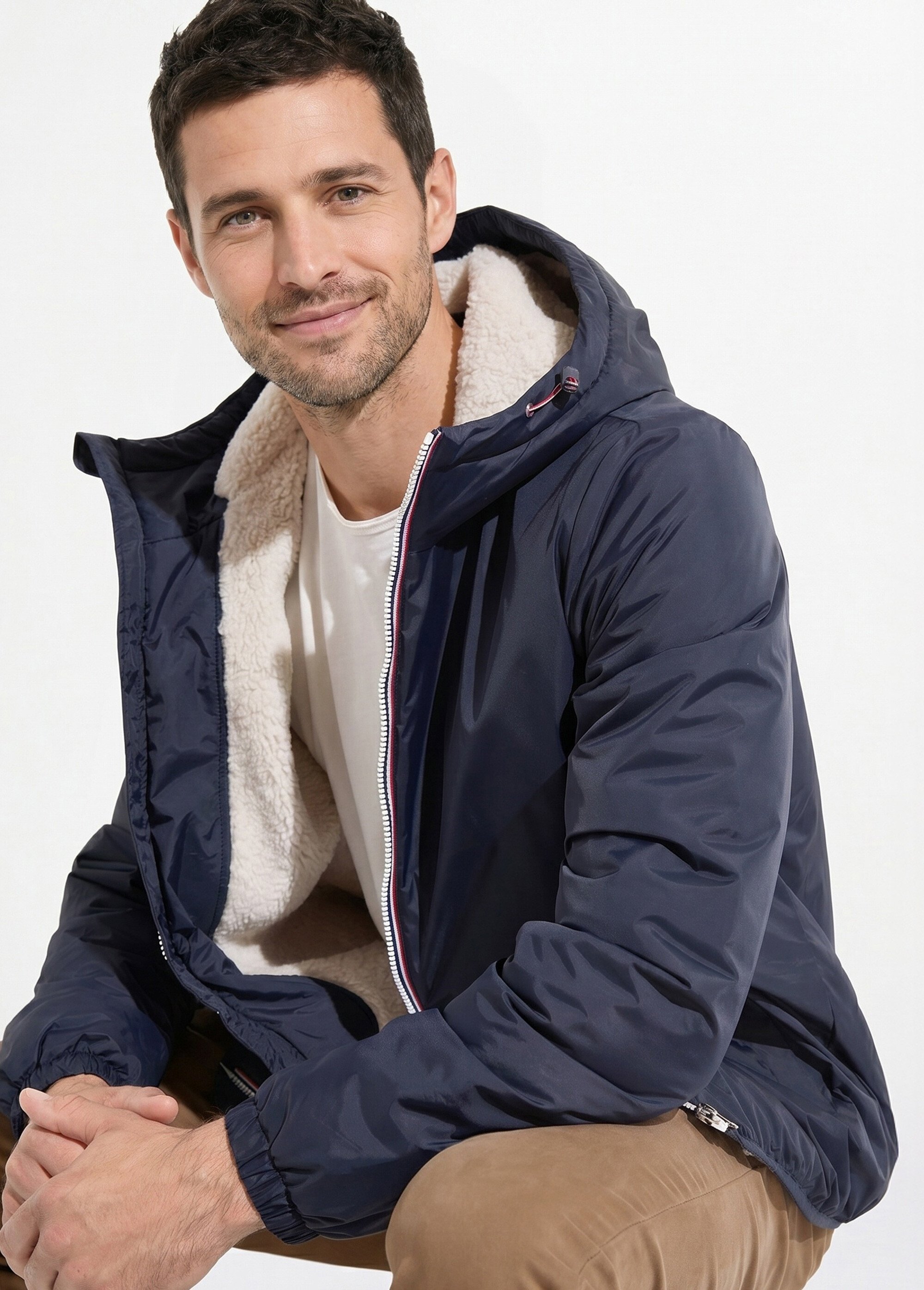 Parka courte chaude fourrée déperlante Homme Bleu LAU23058 MV1