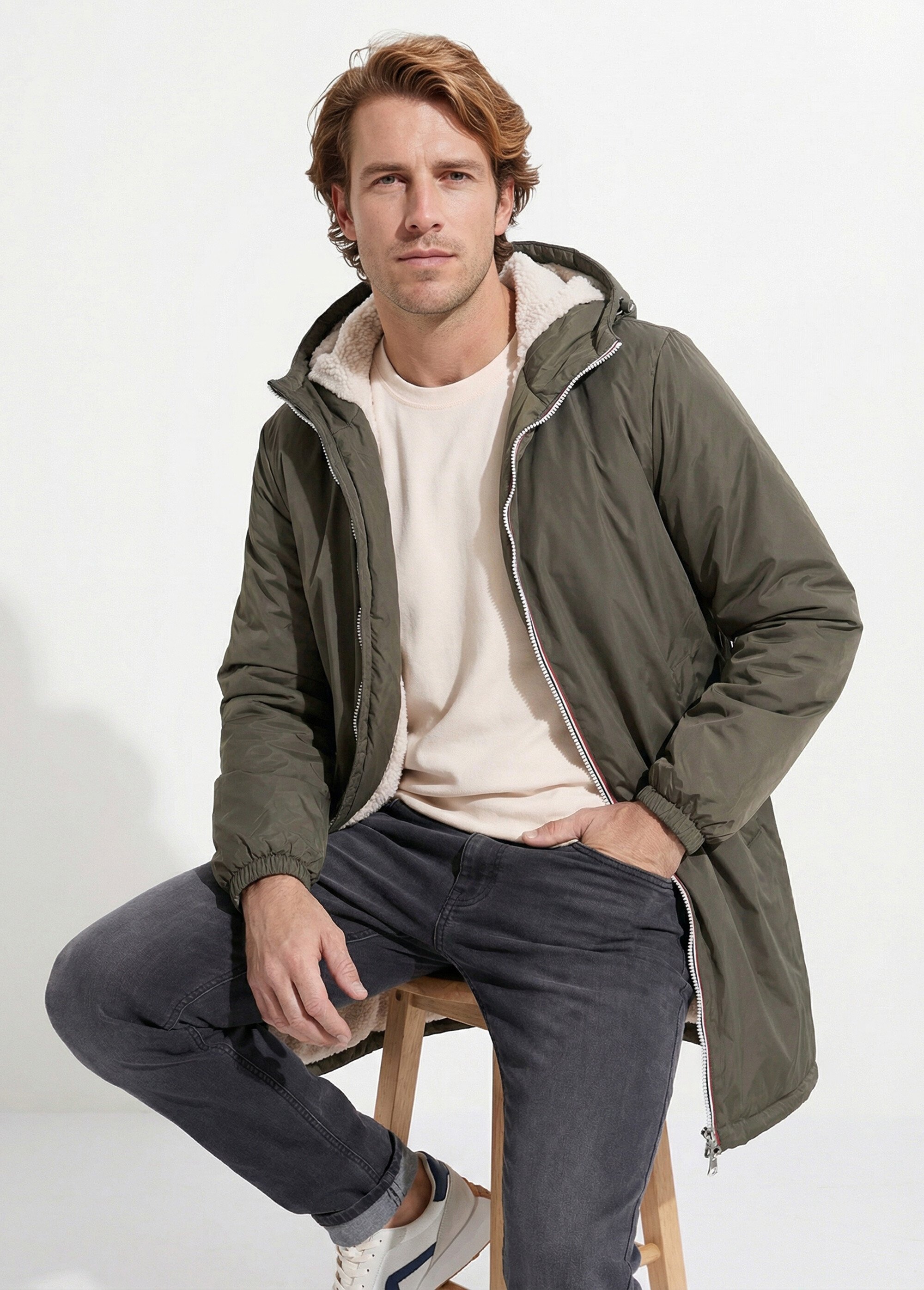 Parka longue chaude fourrée déperlante Homme Vert LAU23059 MV1