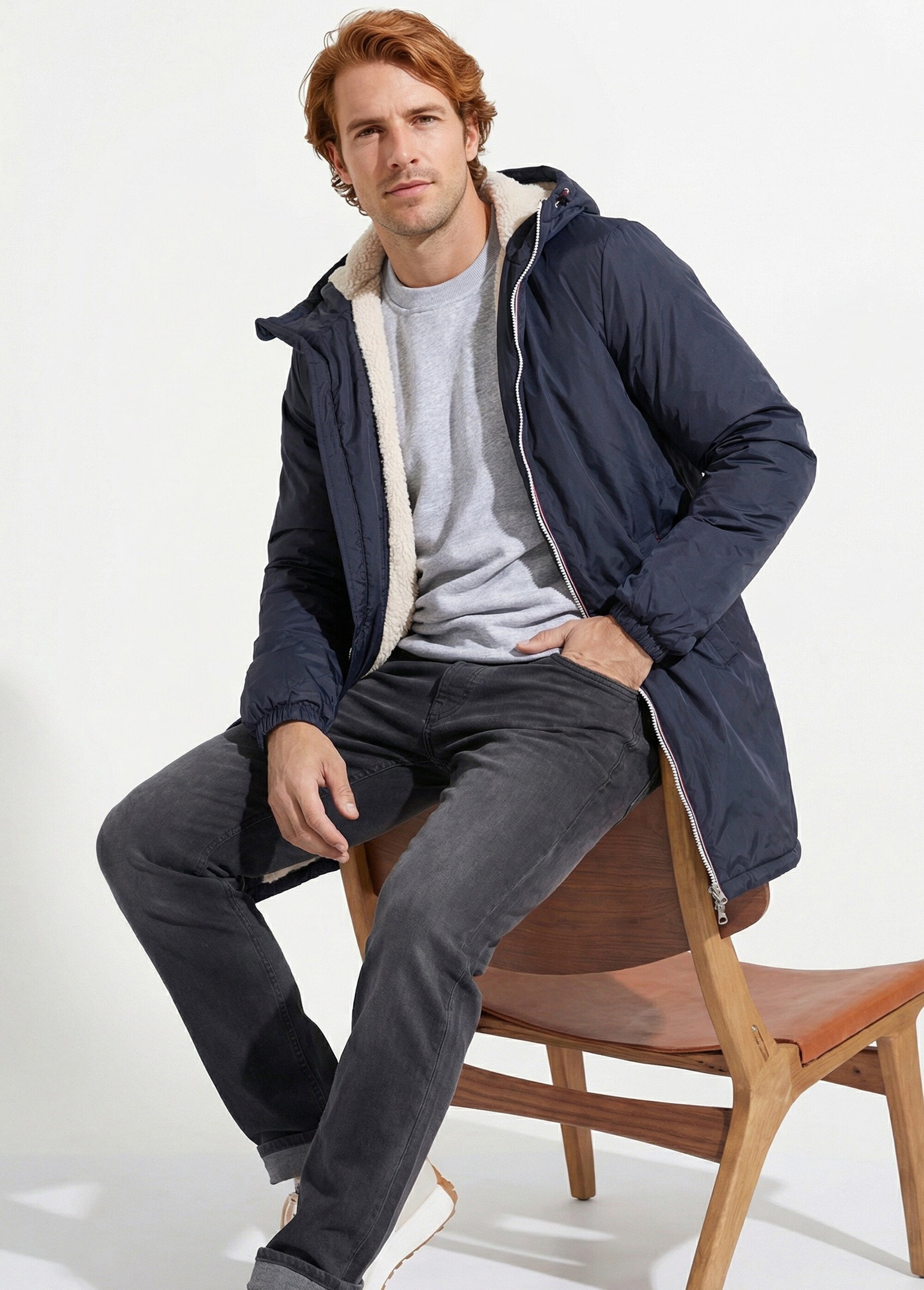 Parka longue chaude fourrée déperlante Homme Bleu LAU23059 MV1