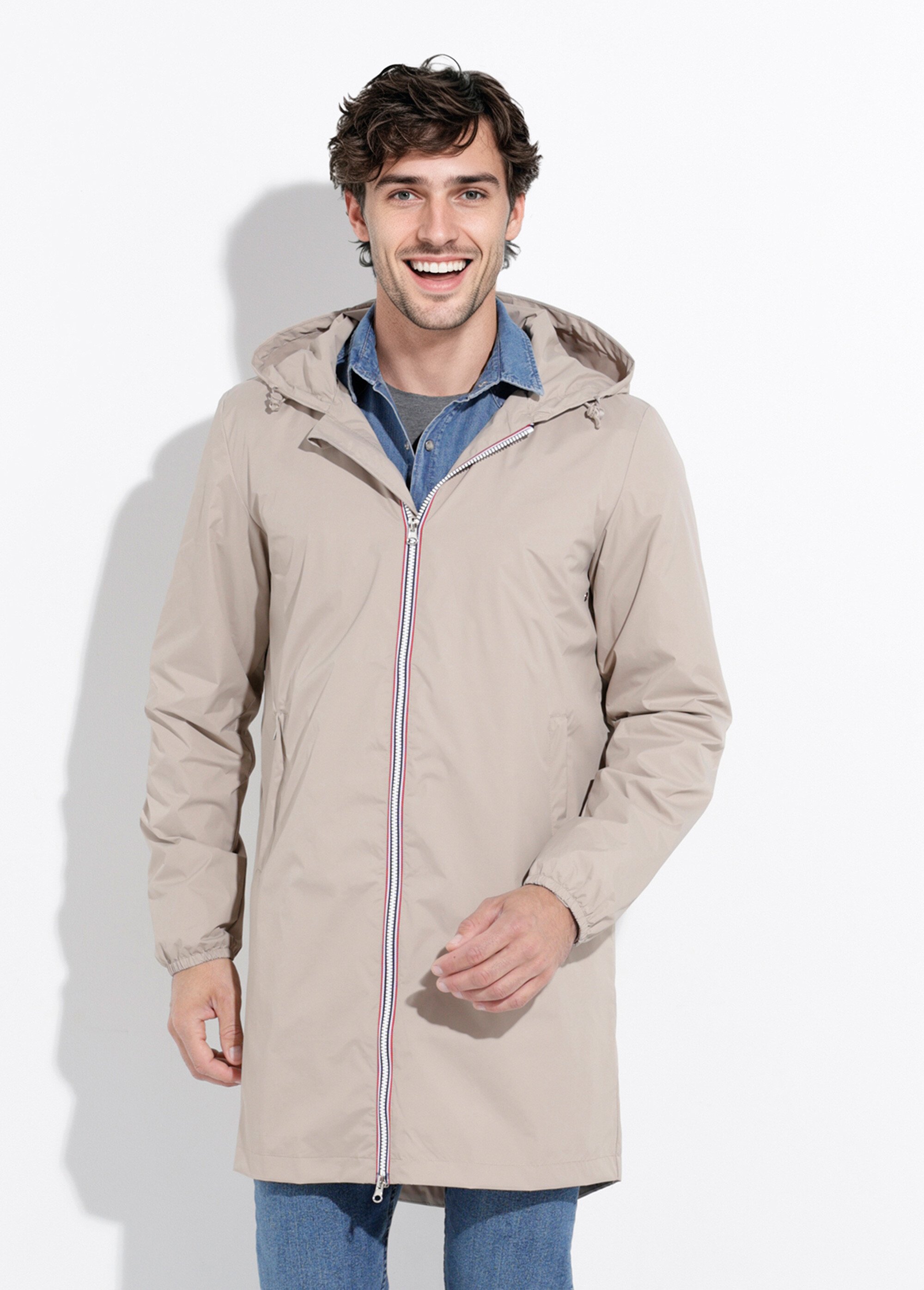 Parka longue déperlante tendance Homme Beige LAU6056 FA1