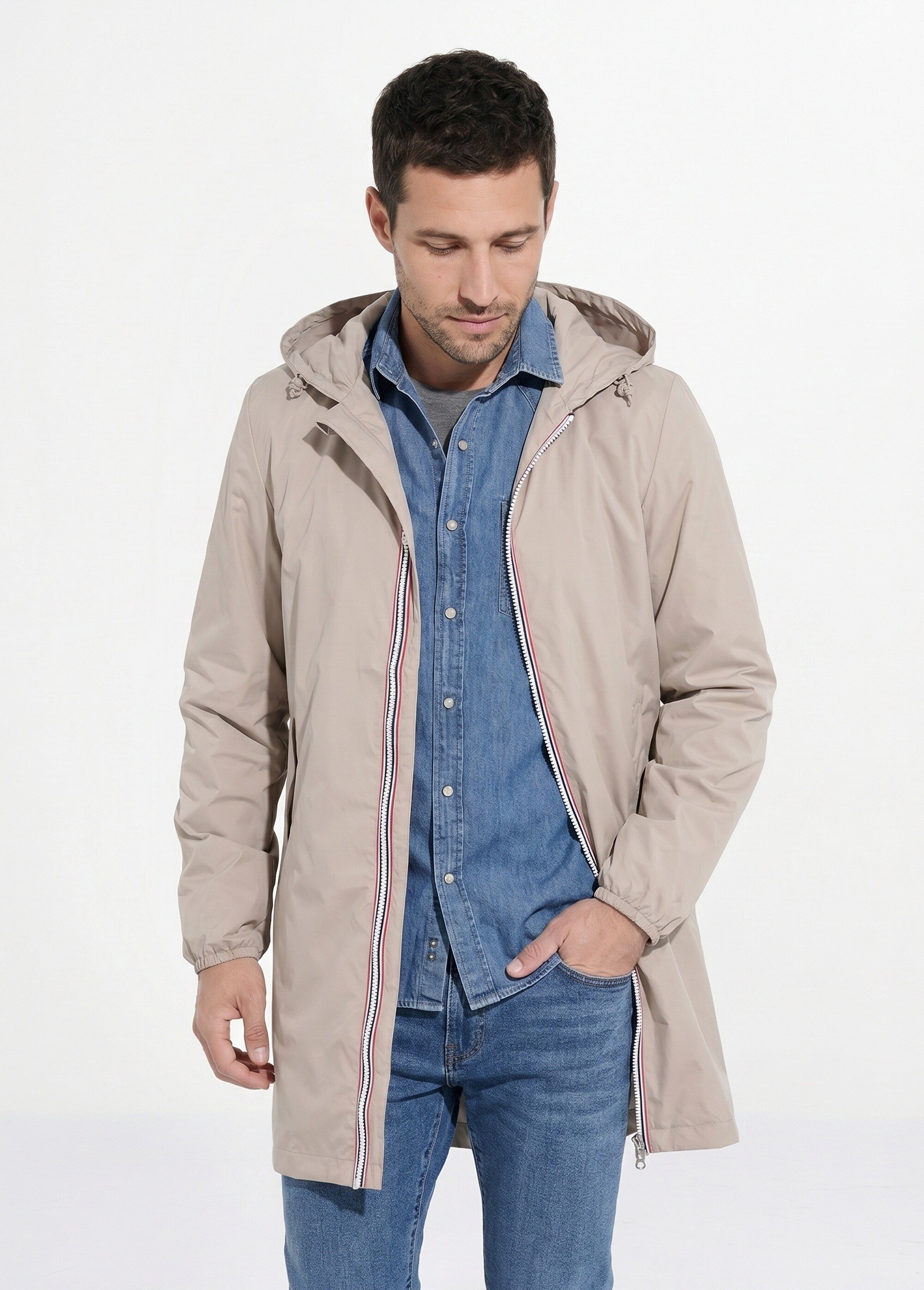 Parka longue déperlante tendance Homme Beige LAU6056 MV1
