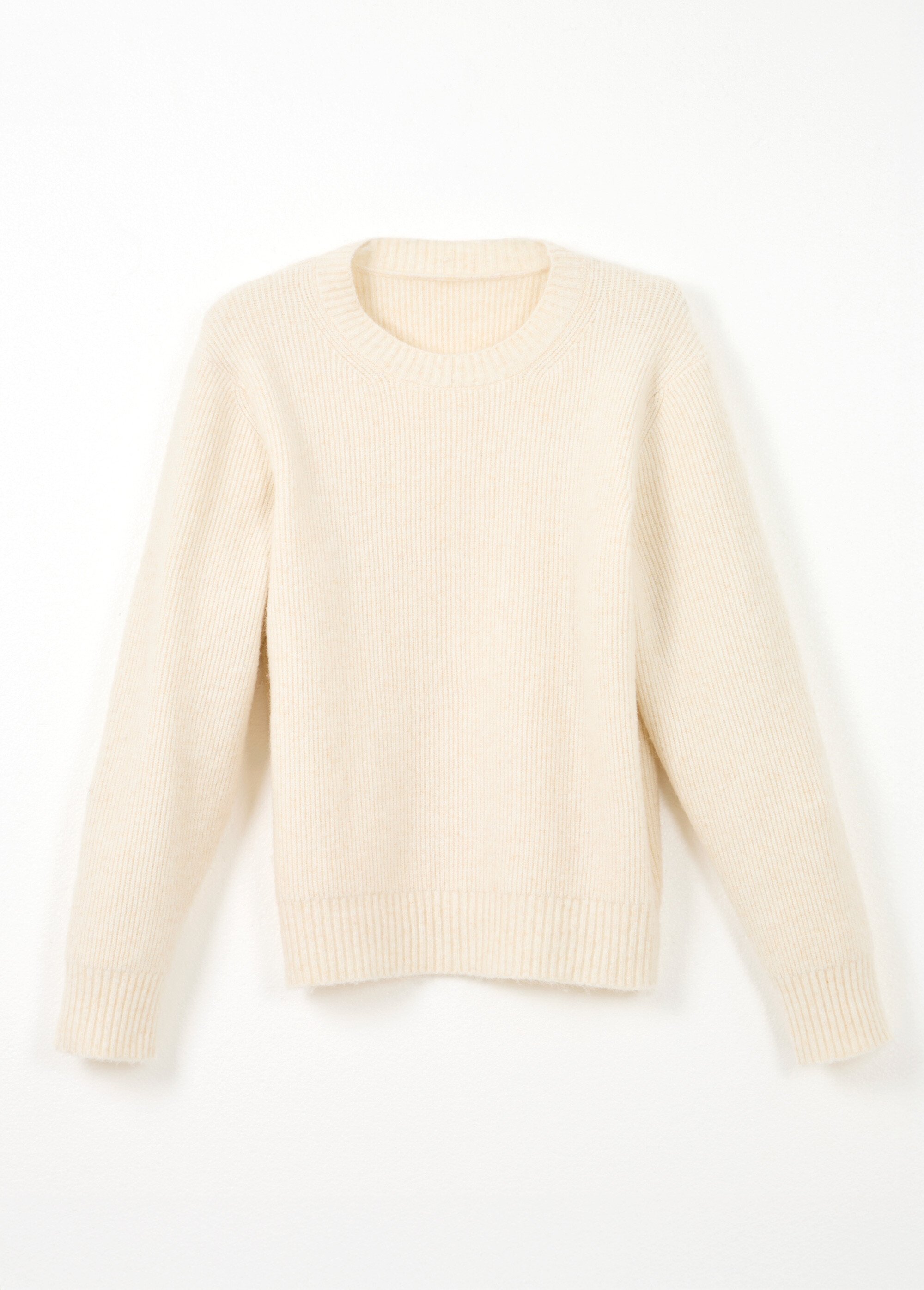 Pull chaud côtelé avec laine et fibres recyclées Femme Beige PETULA AP1